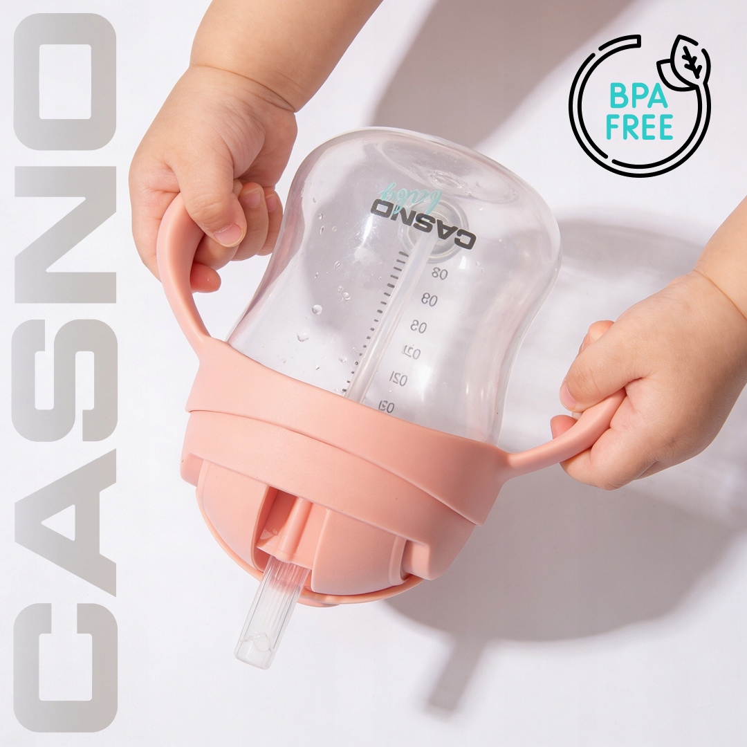 Vaikiškas buteliukas mokantis gerti, neišsiliejantis buteliukas su šiaudeliu Casno 240 ml 6m+