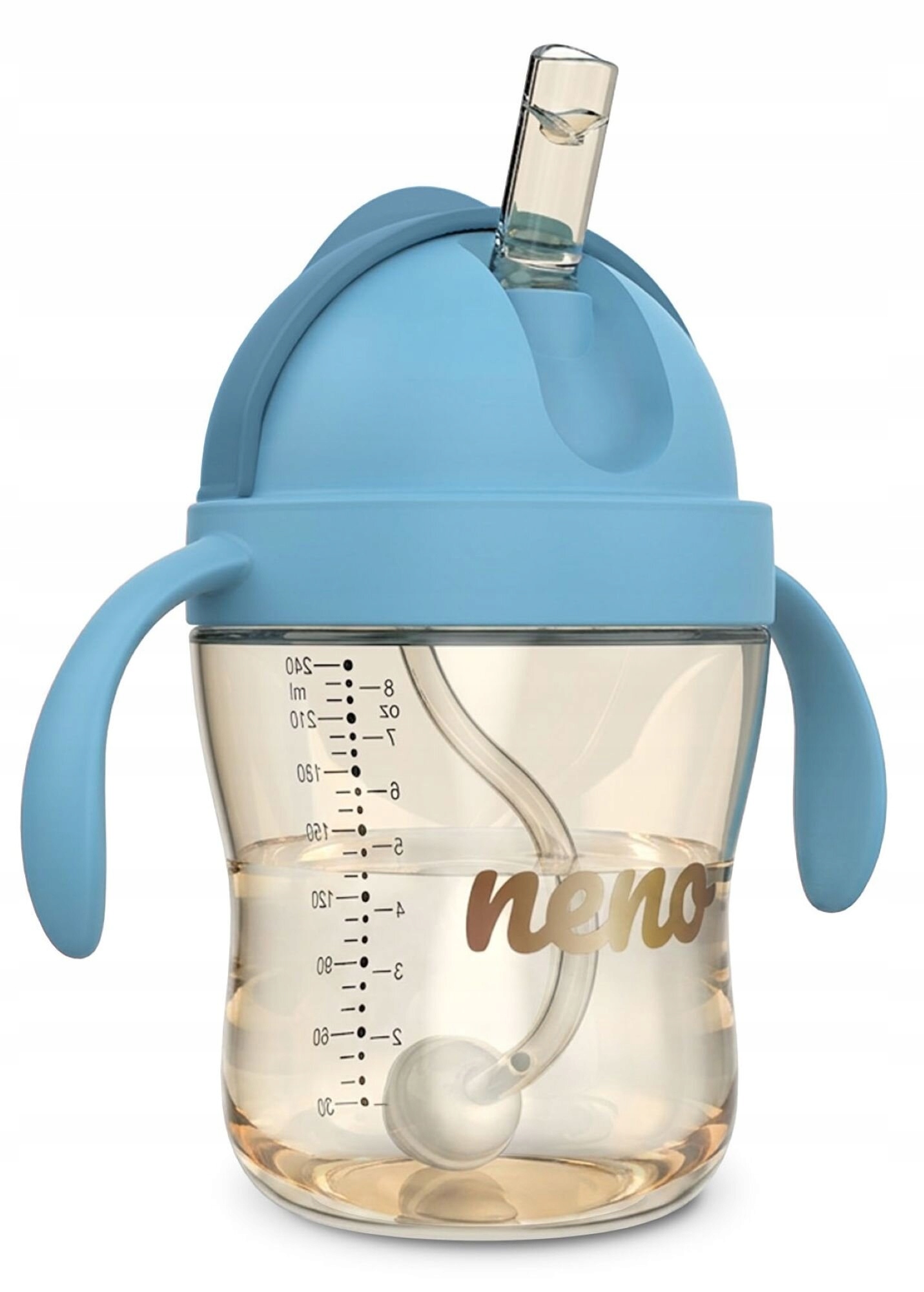 NENO BEBESITO BLUE VAIKŲ BUTELIUKAS SU ŠIAUDU IR SVORIU 240ml
