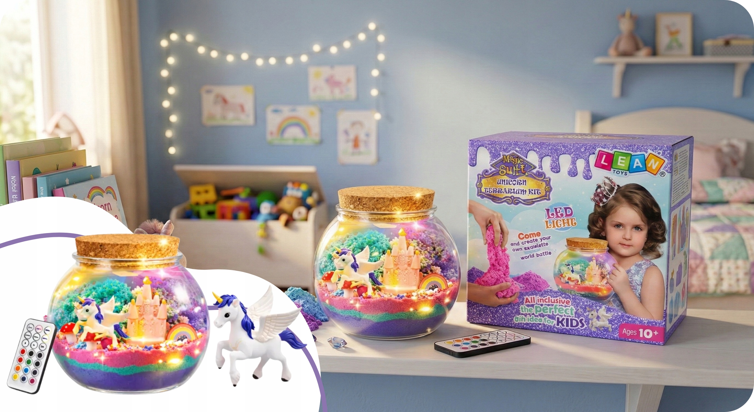 LEAN Toys terrariumas vienaragis LED šviesa