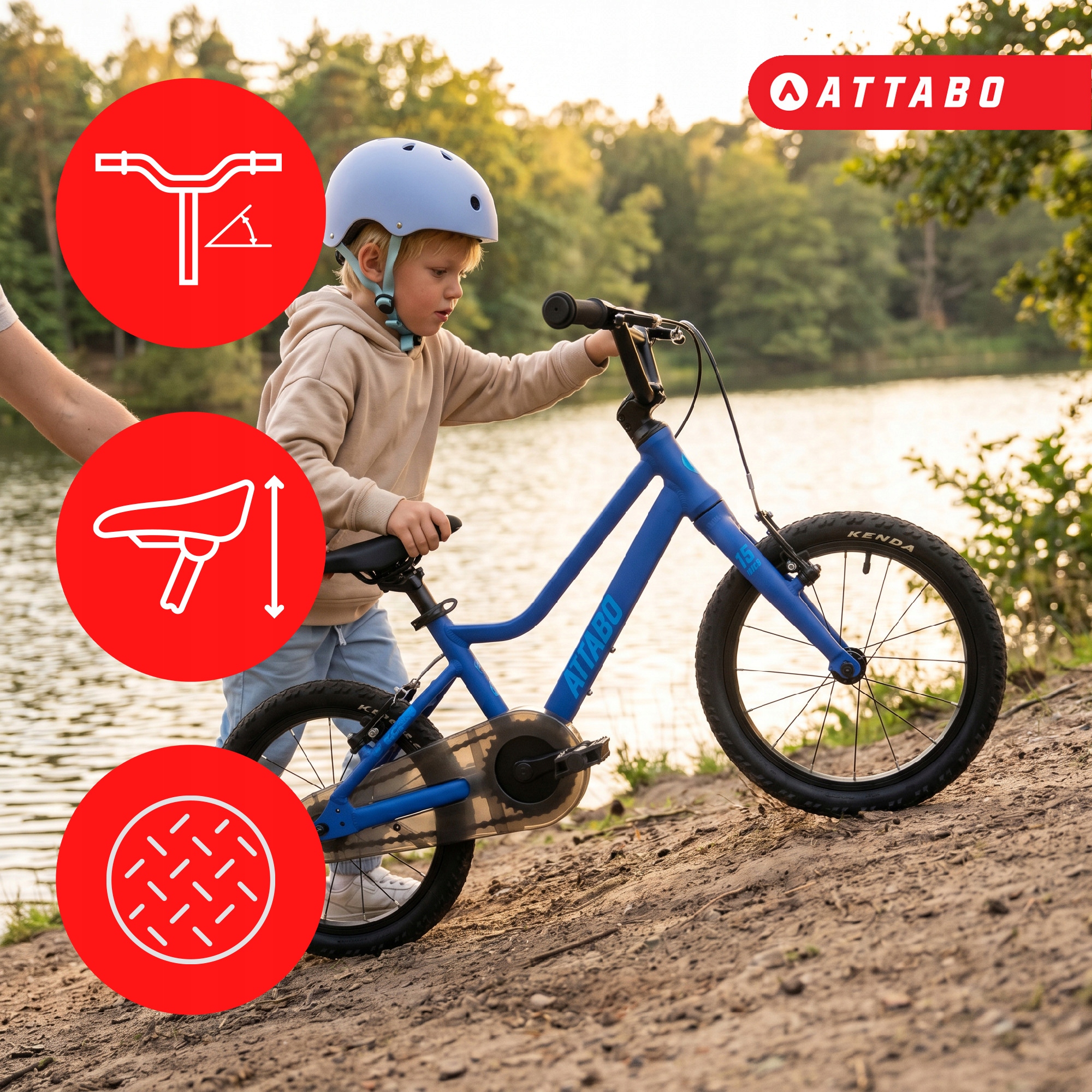ATTABO EASE 16" vaikiškas dviratis 6,4 kg Gen 2 mėlynas LIGHT ALIUMINIO RĖMAS