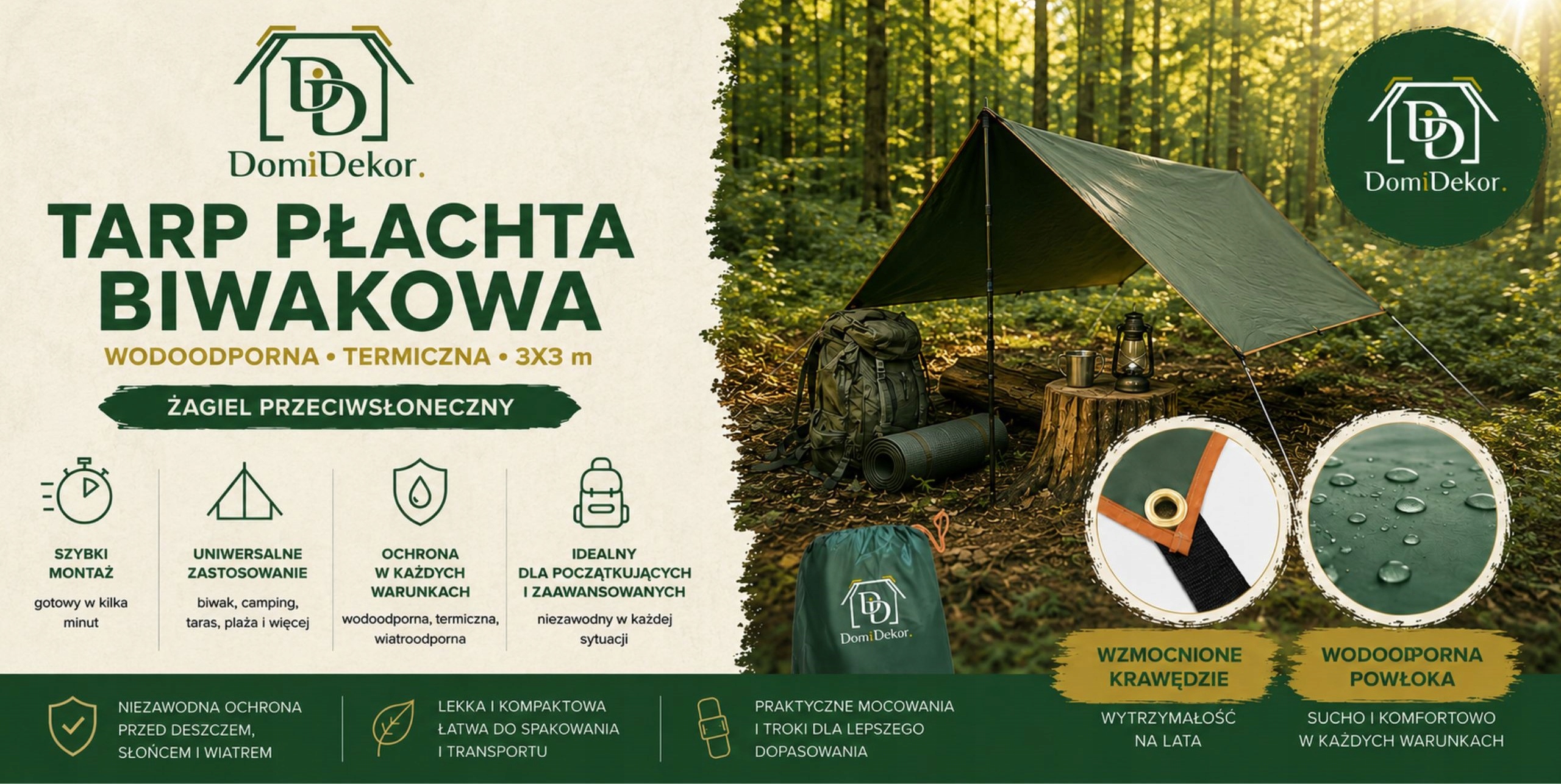 TARP vandeniui atsparūs TERMINIAI KEMPINGŲ LAKŠTAI 3X3 m SAULĖS BURĖ
