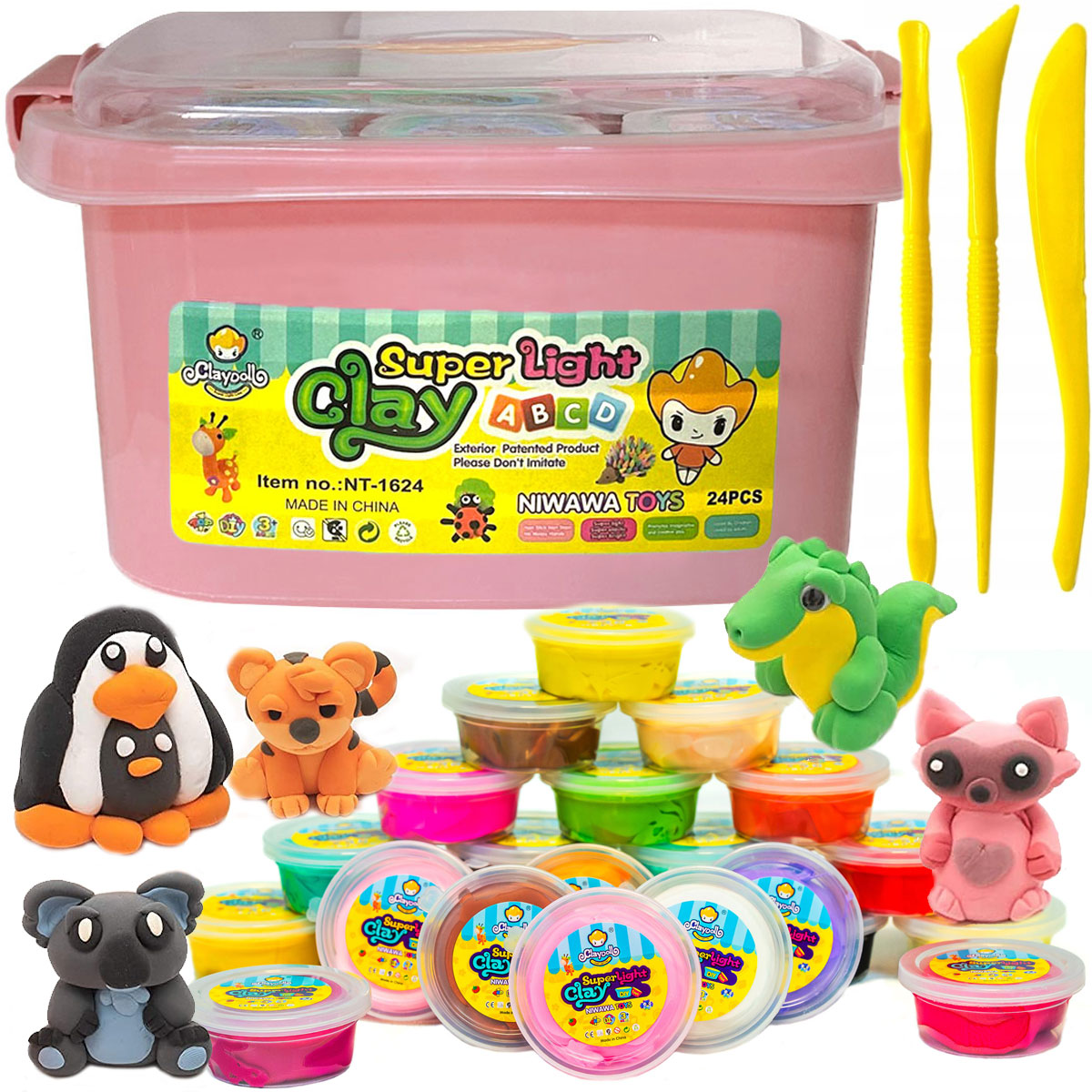 PUTOLŲ RINKINYS 24 vnt. + PRIEDAI + MAGIC lagaminas PLASTIKOS PASTA