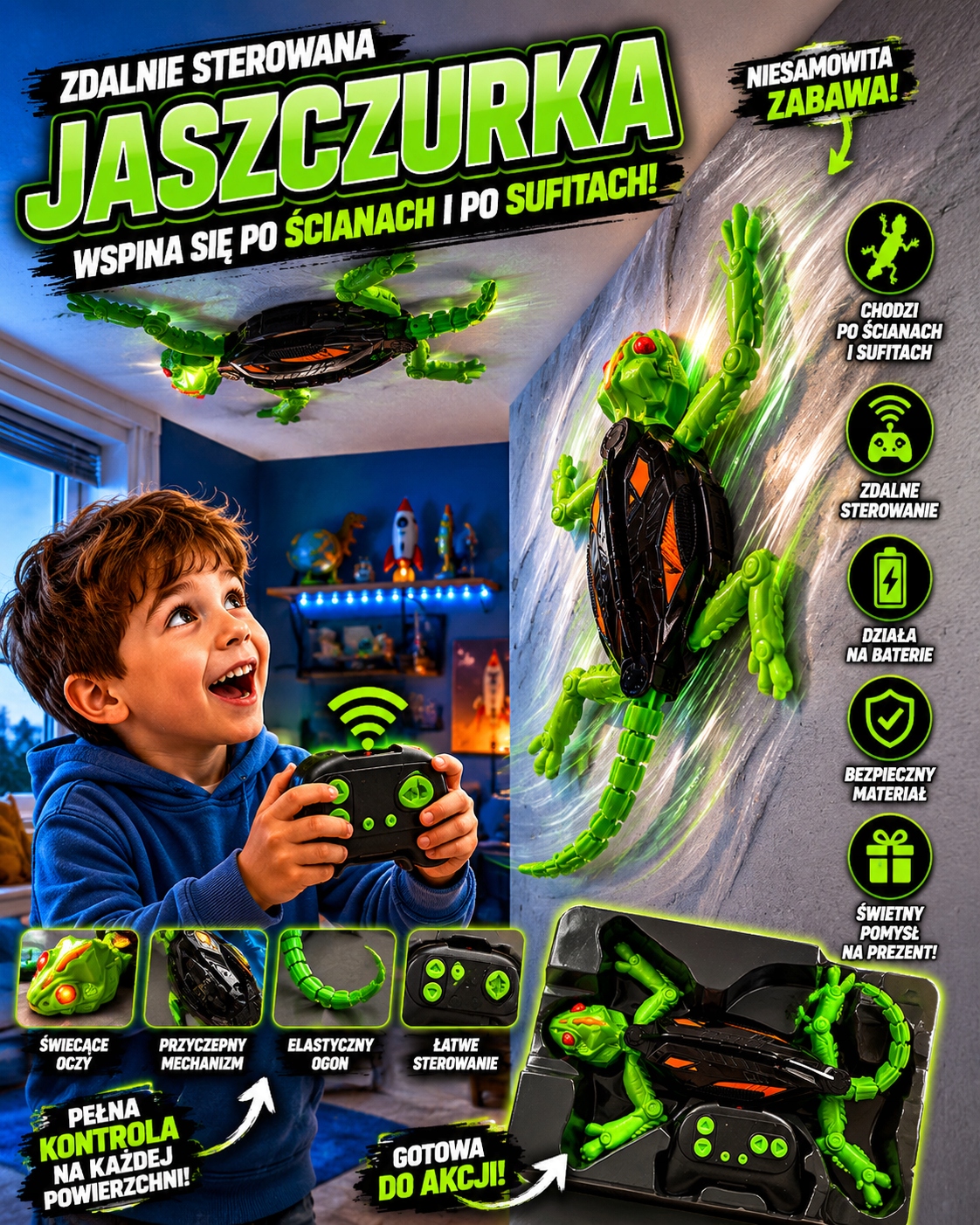 RC geckos šaligatviu einantis LED