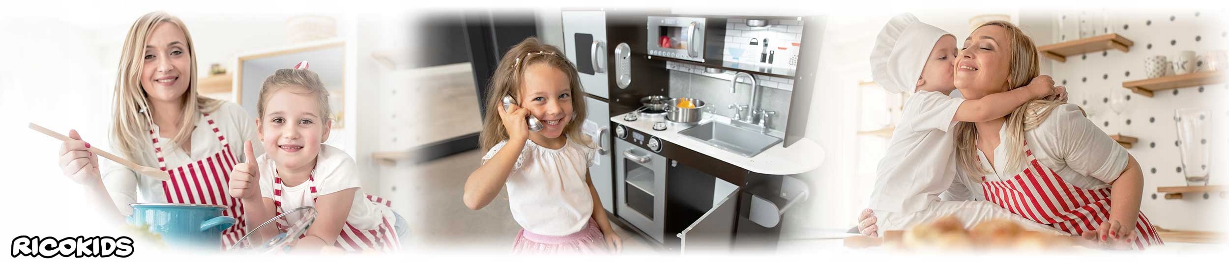 RicoKids didelė medinė virtuvė vaikams su priedais