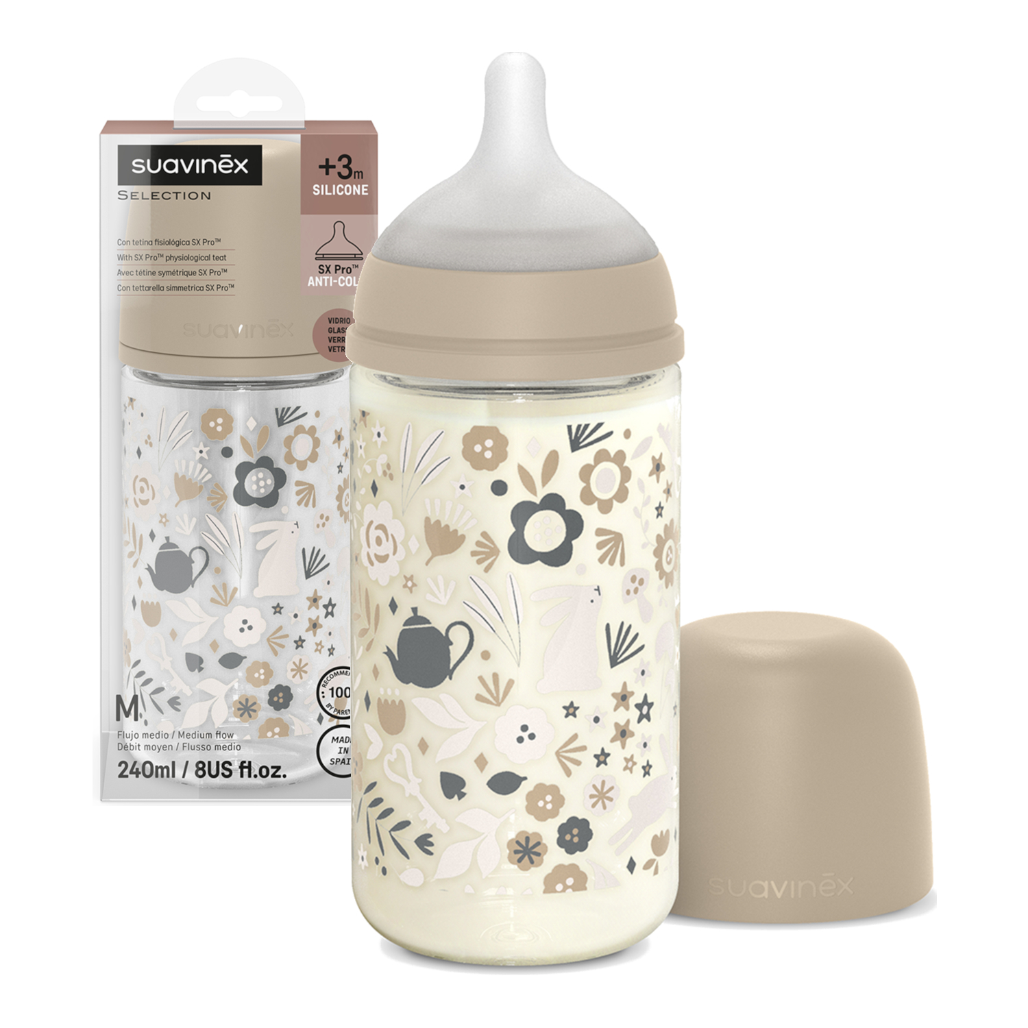 Suavinex Anti-colic stiklinis buteliukas SX Pro 240 ml vidutinio srauto 3m+