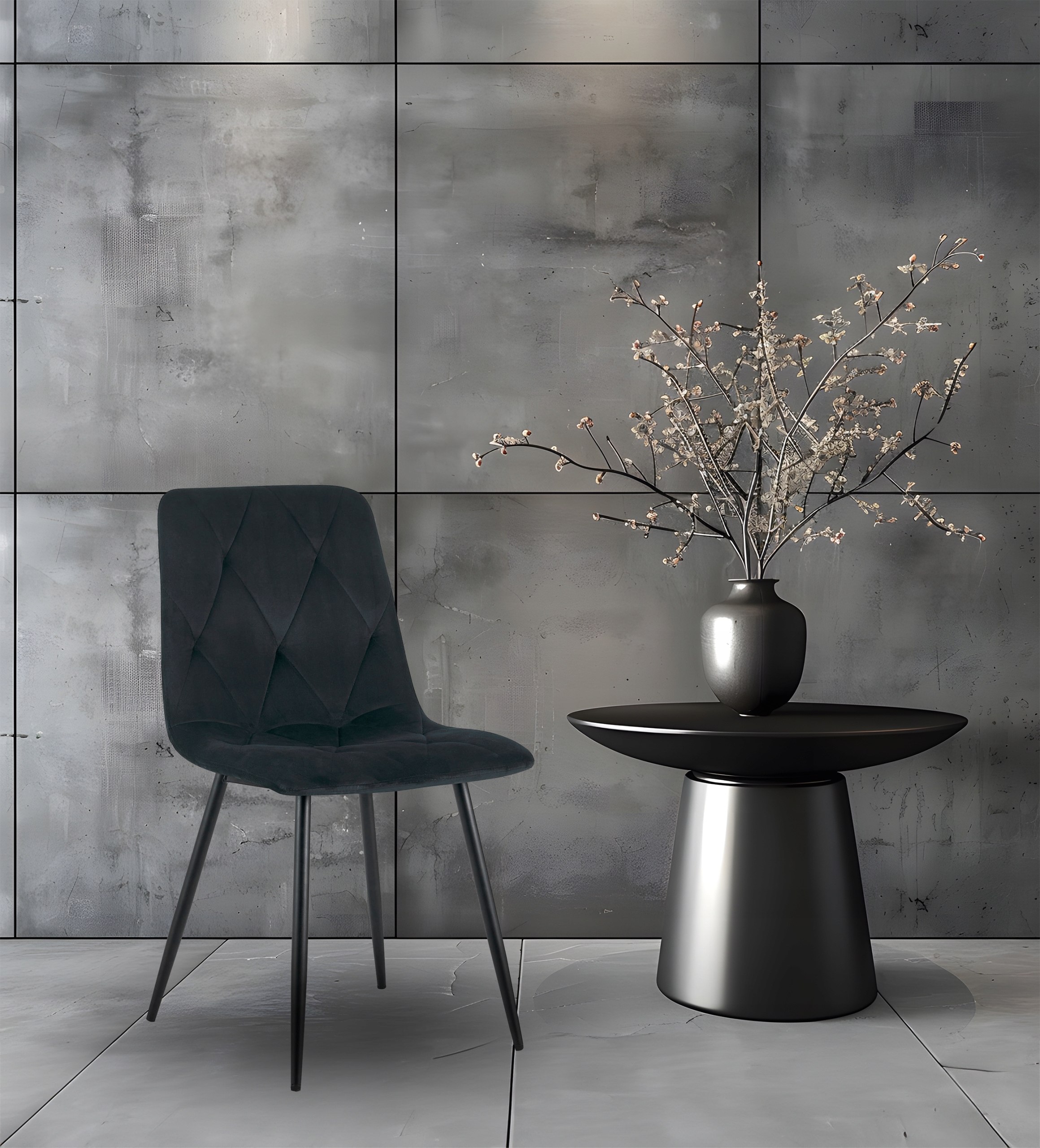 Minkšta dygsniuota KĖDĖ SVETAINE VELVET VELVET VELUR NOVA KT111 BLACK