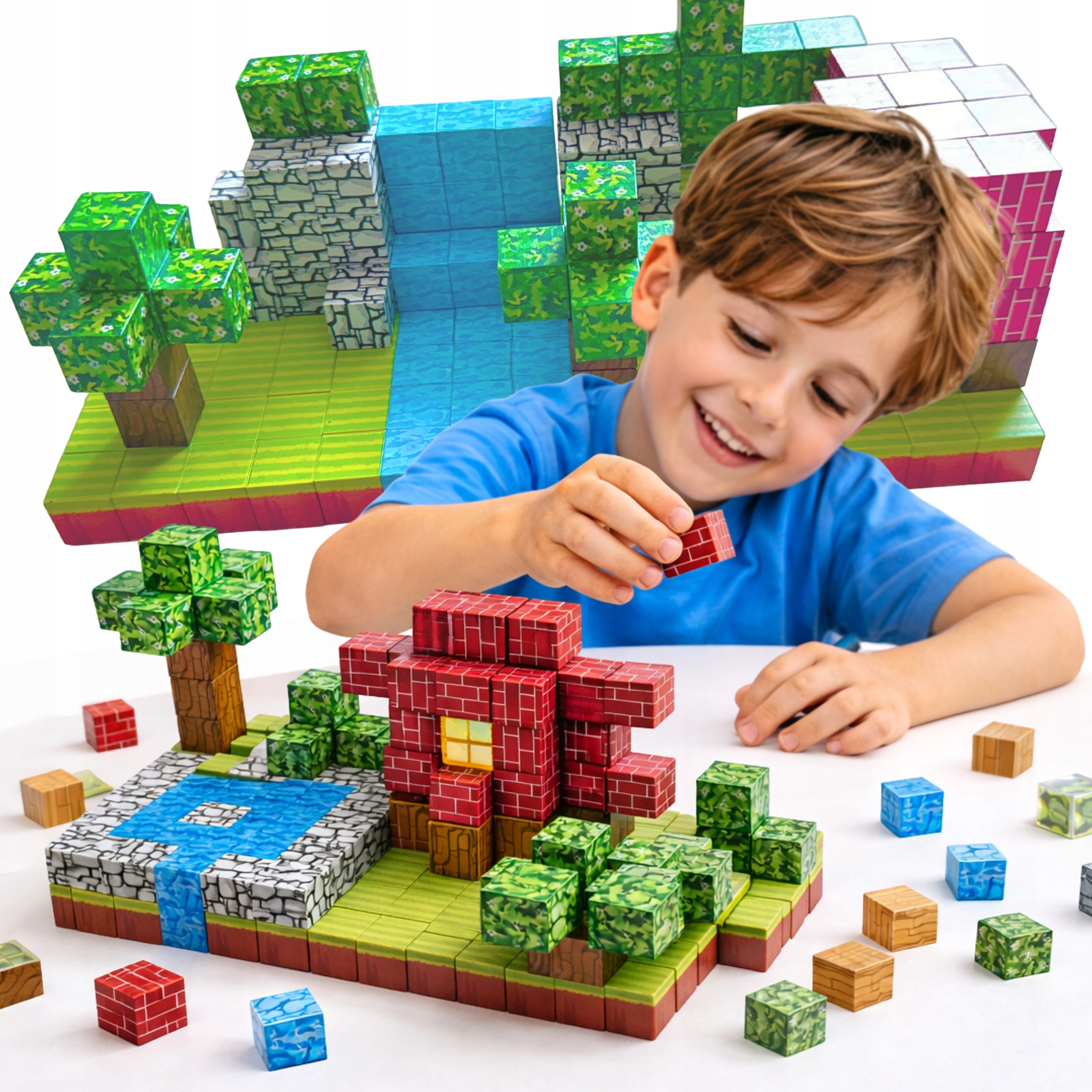 Magnetiniai blokai 208 dalių 3D kubeliai