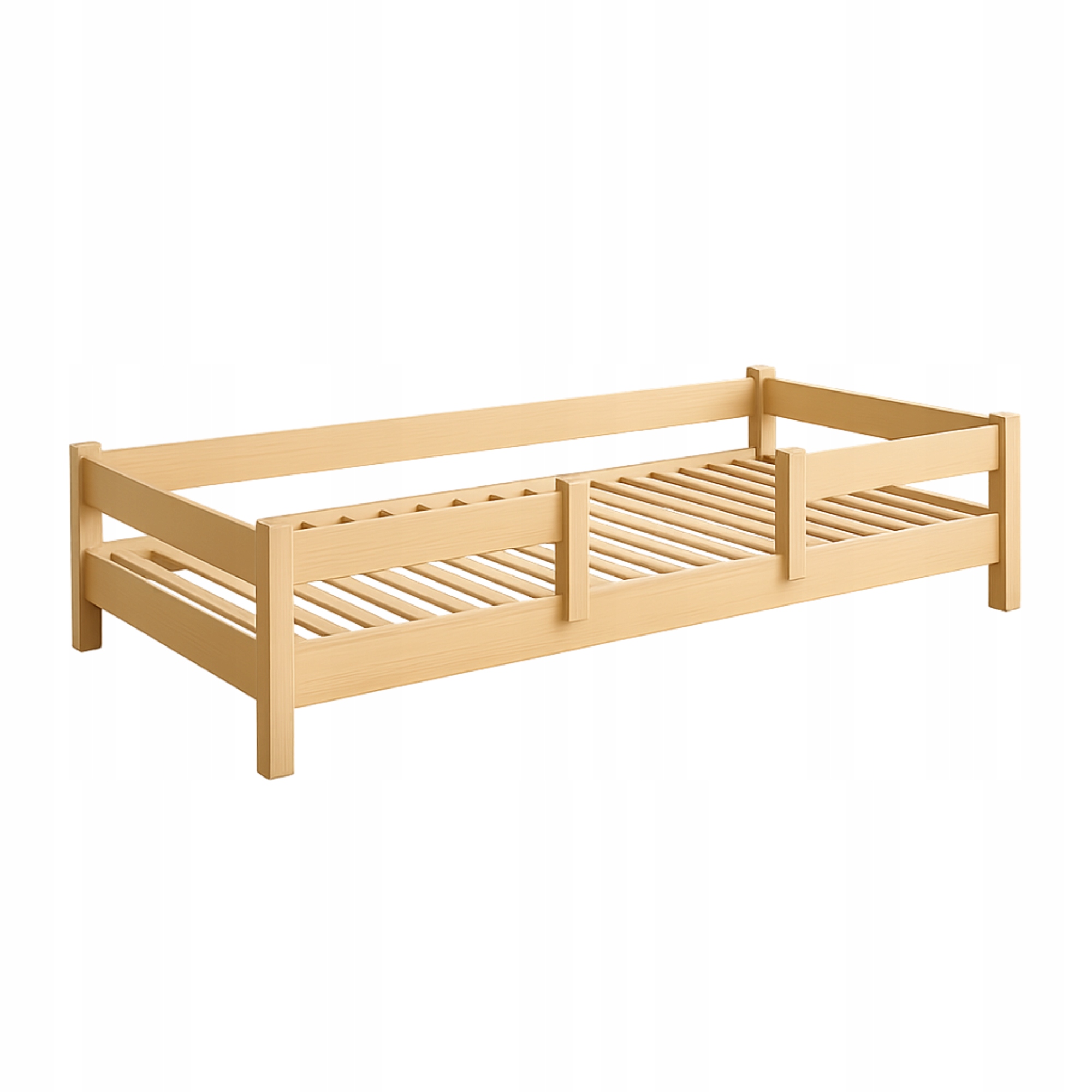 Vienvietė medinė pušinė vaikiška lova 140x70 su LOFTO turėklu