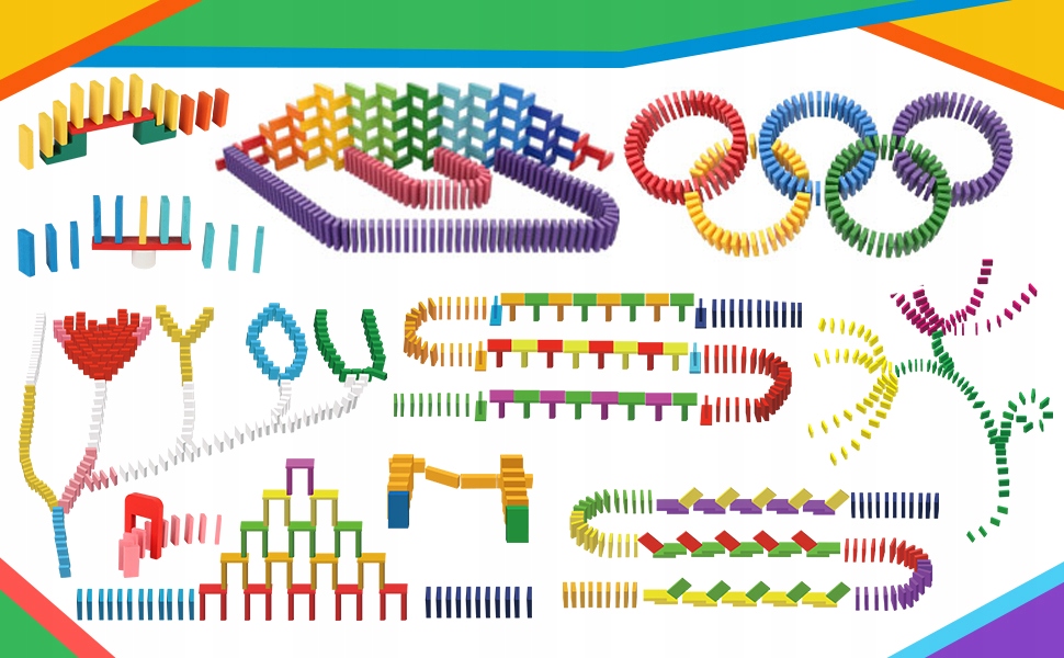 DOMINO BLOCKS 1000 EL SPALVOTAS STATYBINIŲ ŽAISLŲ RINKINYS