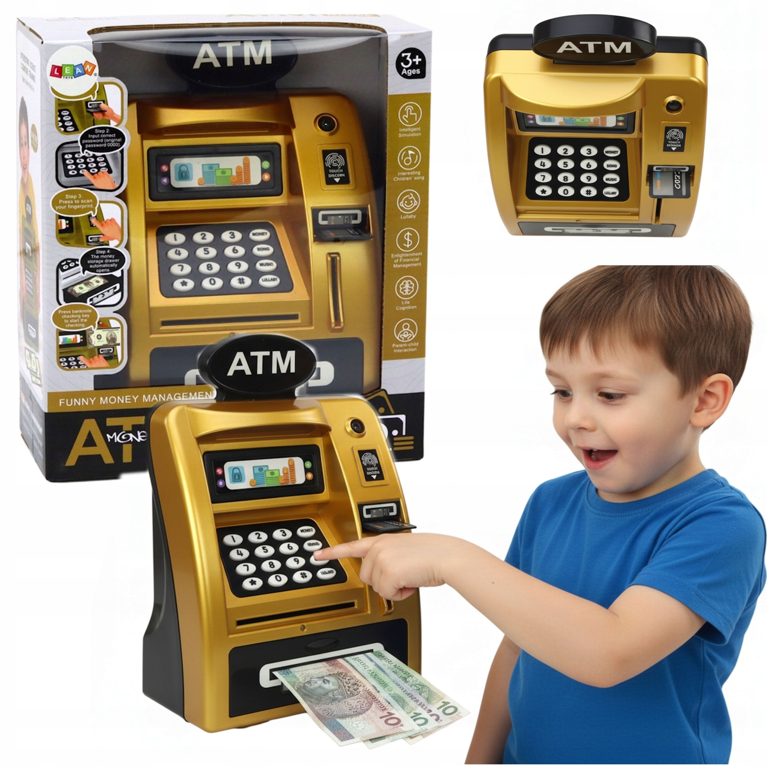 PIGGY BANK bankomatas bankomatas SEFJ INTERACTYVE VAIKAMS GOLD BLACK PIN COIL
