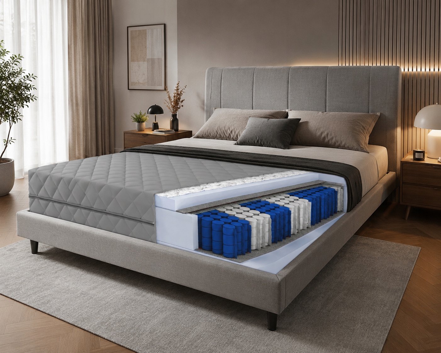 BIANCO čiužinys 160X200 kišenė MEDIUM HARD H3 dvipusis T25 GREY 20cm