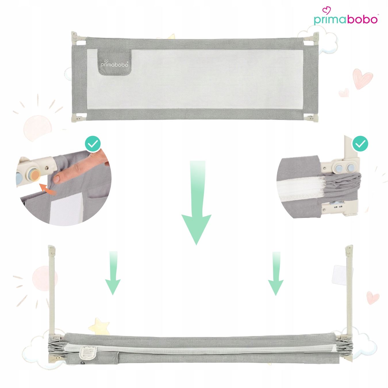Primabobo Classic barjerina lovatėlei 160cm pilka
