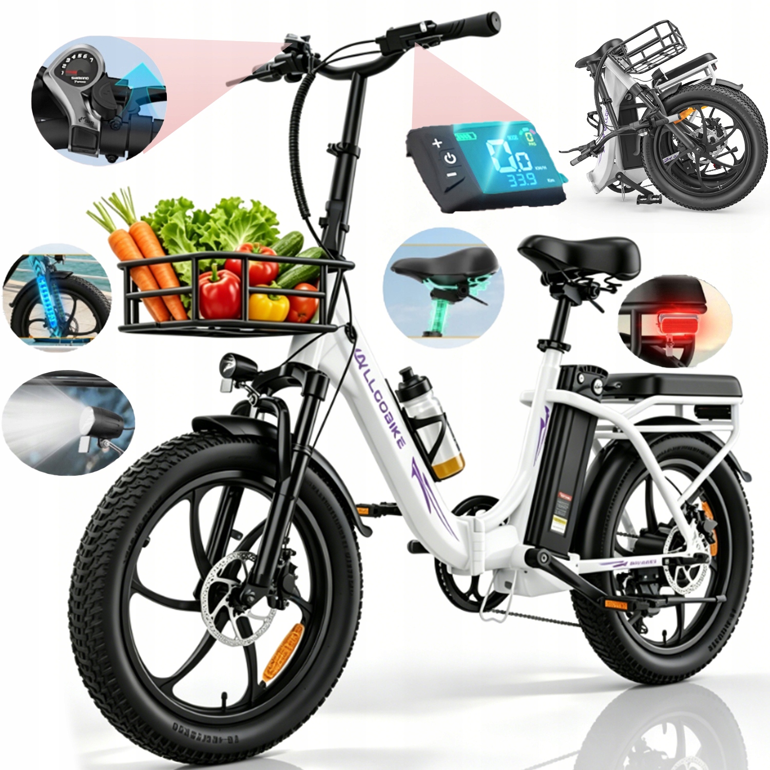 ALLGOBIKE AC20 2026 vyriškas/moteriškas elektrinis dviratis 20AH 120KM 20" 7 greičių