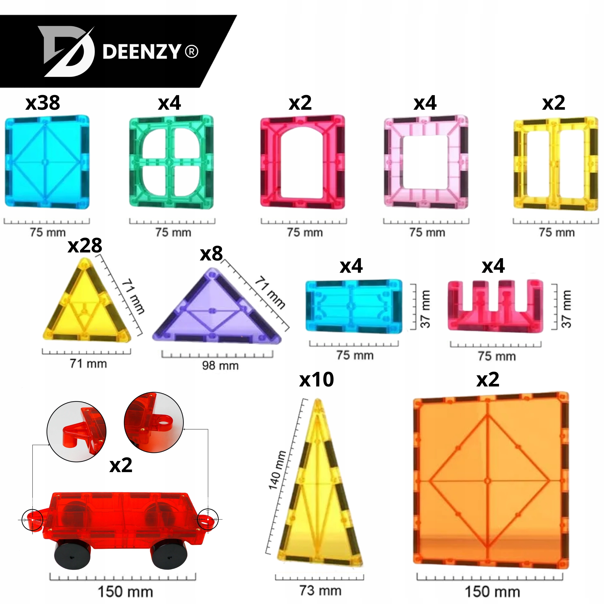 Deenzy magnetiniai XXL kaladėliai 109 el. su krepšiu