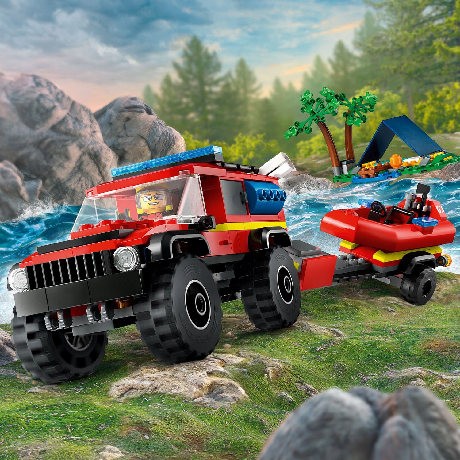 LEGO City 60412 gaisrinė mašina 4x4 ir gelbėjimo valtis
