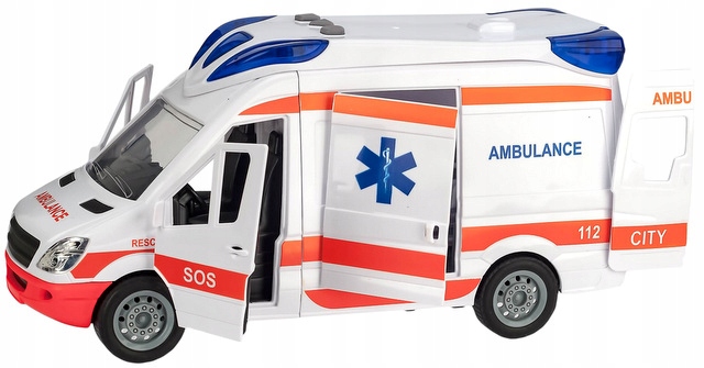 Automobilis Greitosios medicinos pagalbos automobilis Greitosios pagalbos autobusas važiuoja atidarant duris su neštuvais