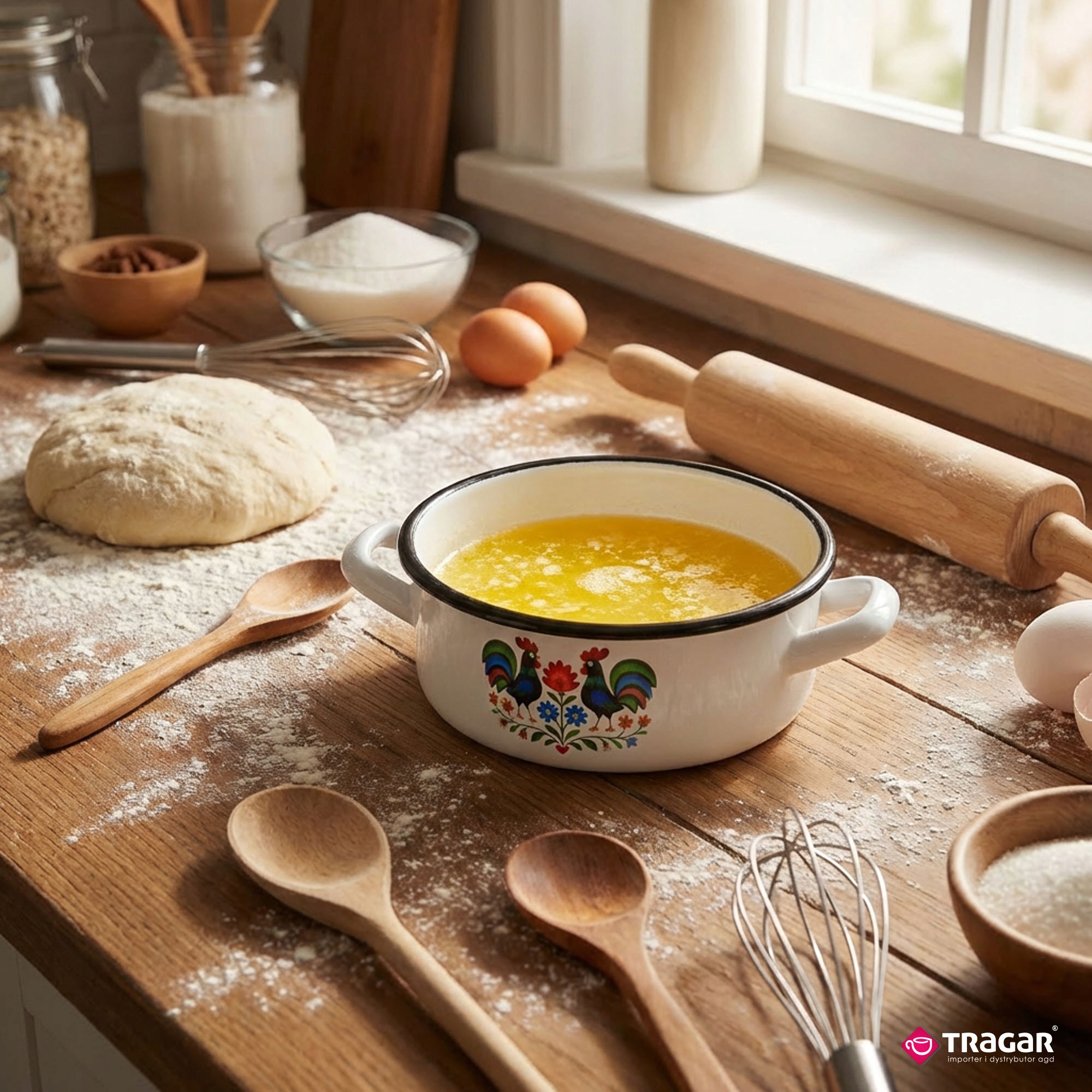 Emaliuotas Puodas 18cm su rankenėlėmis Tradicinis baltas liaudies puodas 1,8L