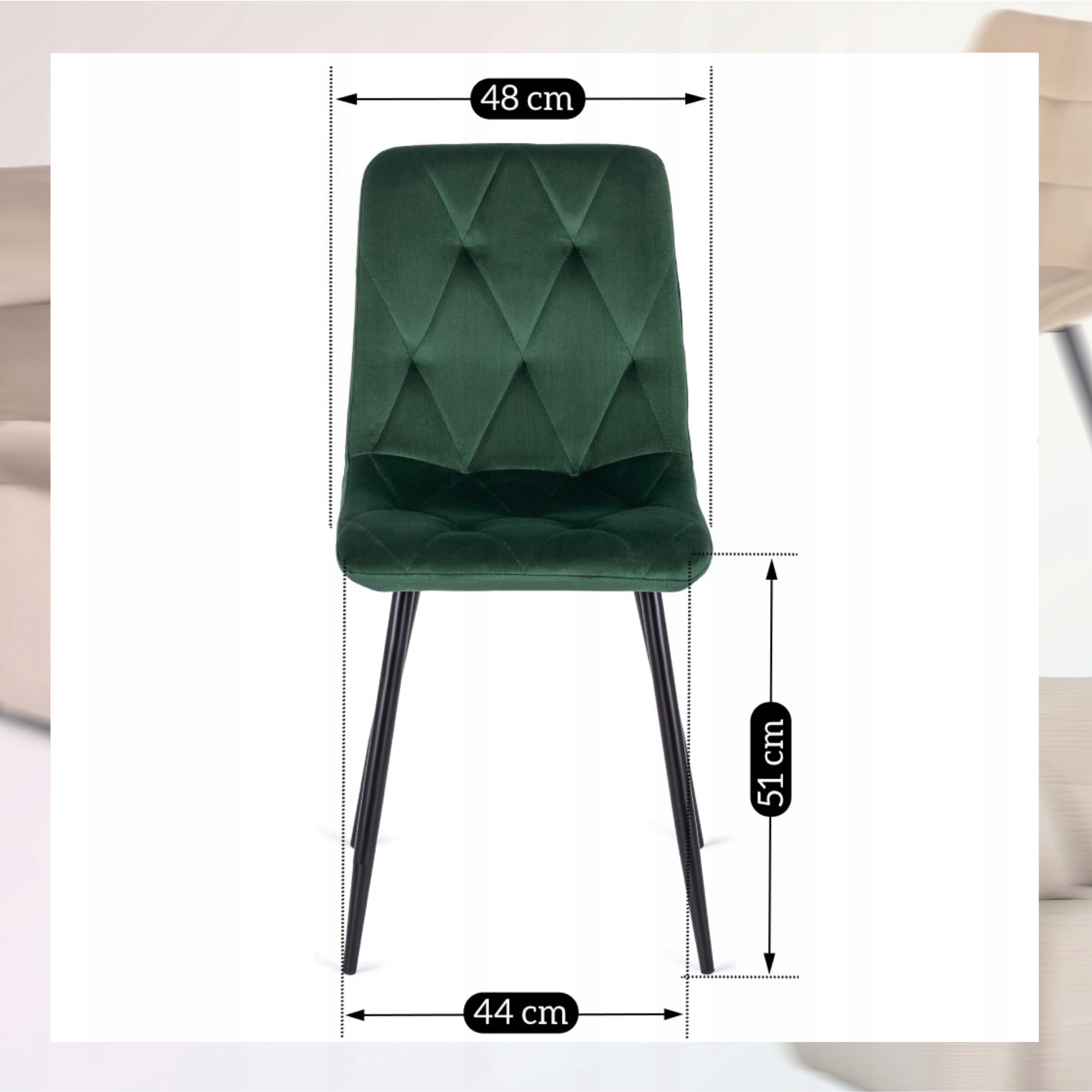 Minkšta veliūrinė virtuvės kėdė valgomojo svetainei Loft Green ROBIN