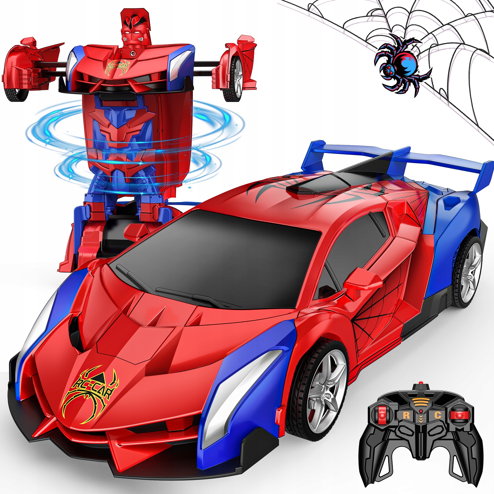 Nuotoliniu būdu valdomas automobilis AUTO SPIDER 2in1 robotas 360° sukimosi LED efektai