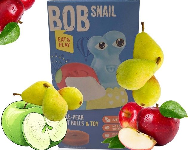Bob Snail vaisių užkandis, obuolys-kriaušė, su žaislu 20g