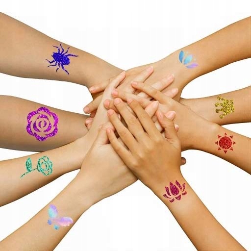 DIDELIS TATUiruočių rinkinys, ŠABLONAI, GLITTER TATUiruotės, PLAUNAMI GLITTER