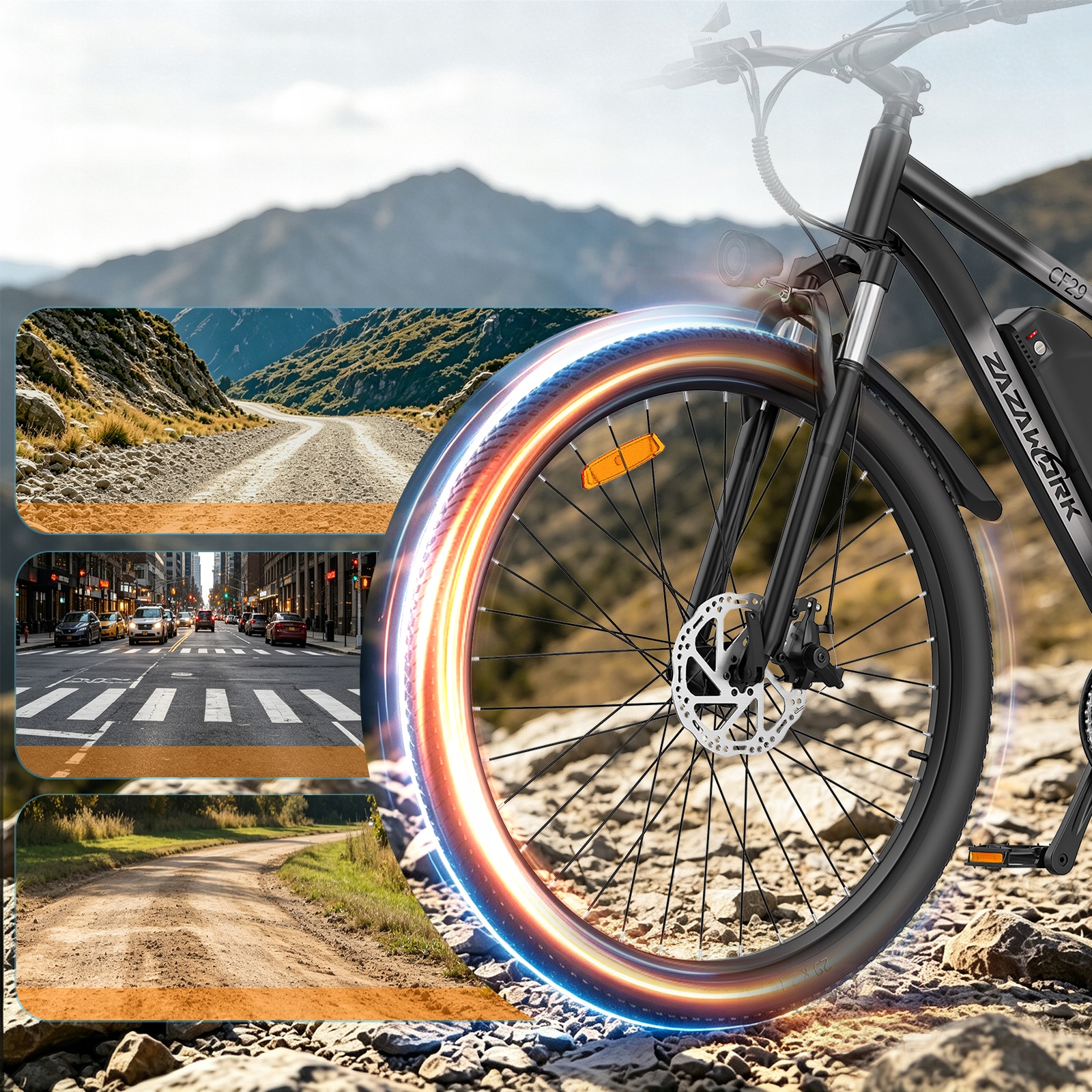 Vyriškas/moteriškas elektrinis dviratis ZAZAWORK CF29 250W 36V 15AH 100KM 29" MTB