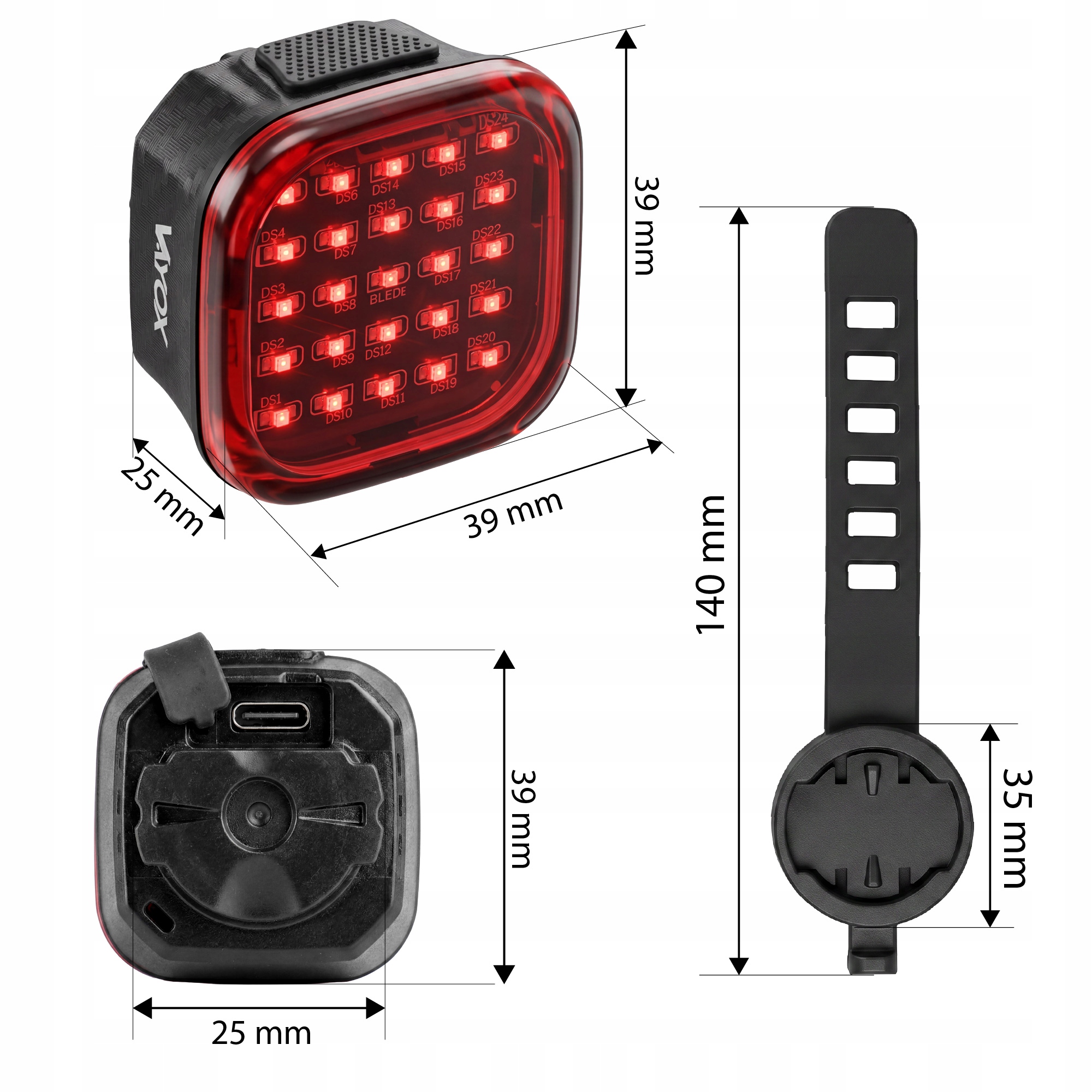 DVIRAČIO GALINIS LEMPAS LED USB GALINIS LEMPAS ĮKRAUJAMAS SMART IPX6 VAYOX