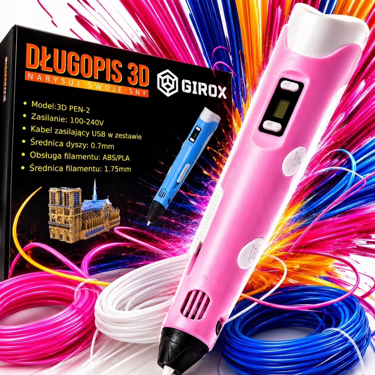 3D PEN 3D spausdintuvo rašiklis + 110m PLA pildymas XXL RINKINYS 3 SPALVŲ DOVANA