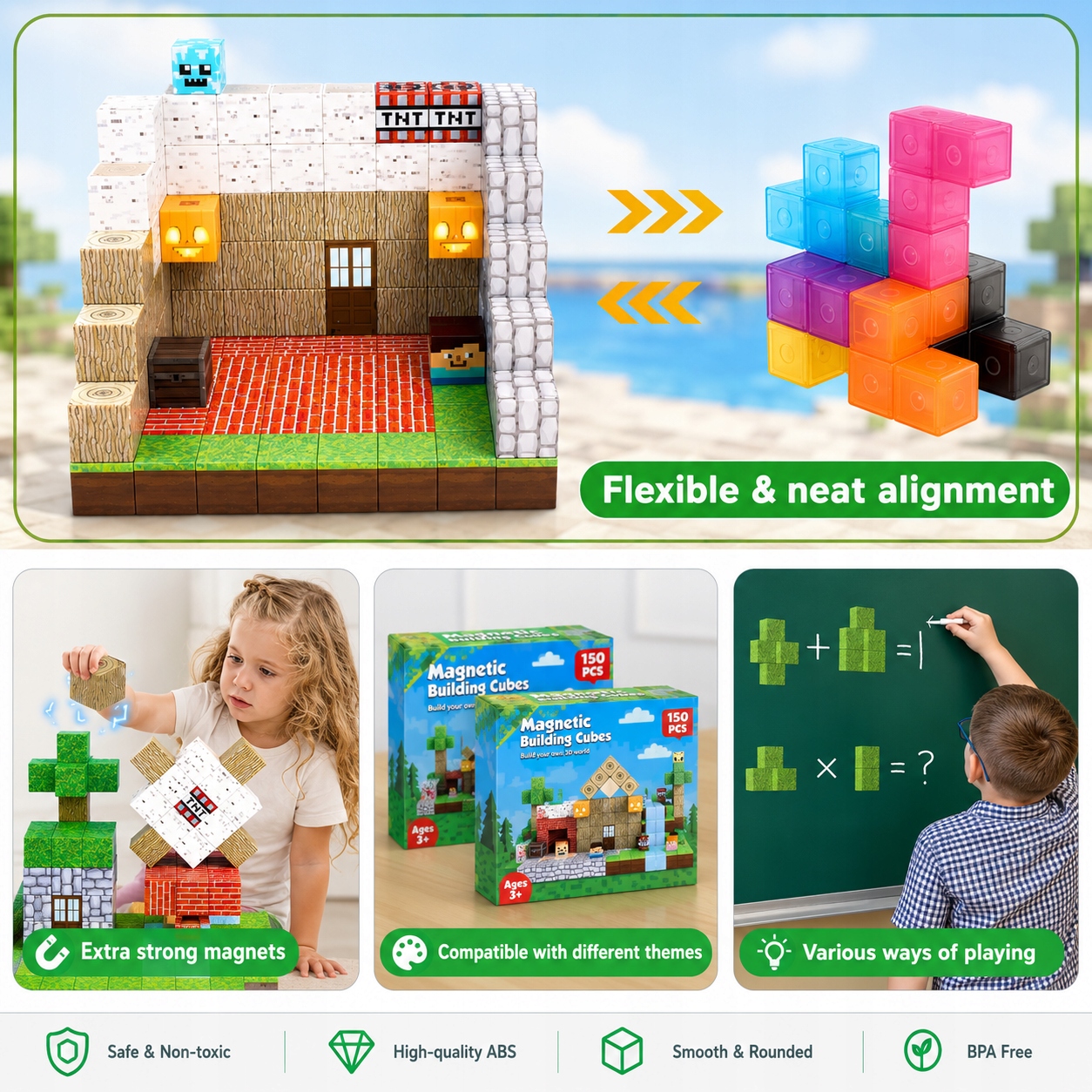 MAGNETINIAI BLOKAI 3D PIKSELIŲ KUBAI 150 EL. FIGURĖLIŲ DOVANŲ DĖŽUTĖ