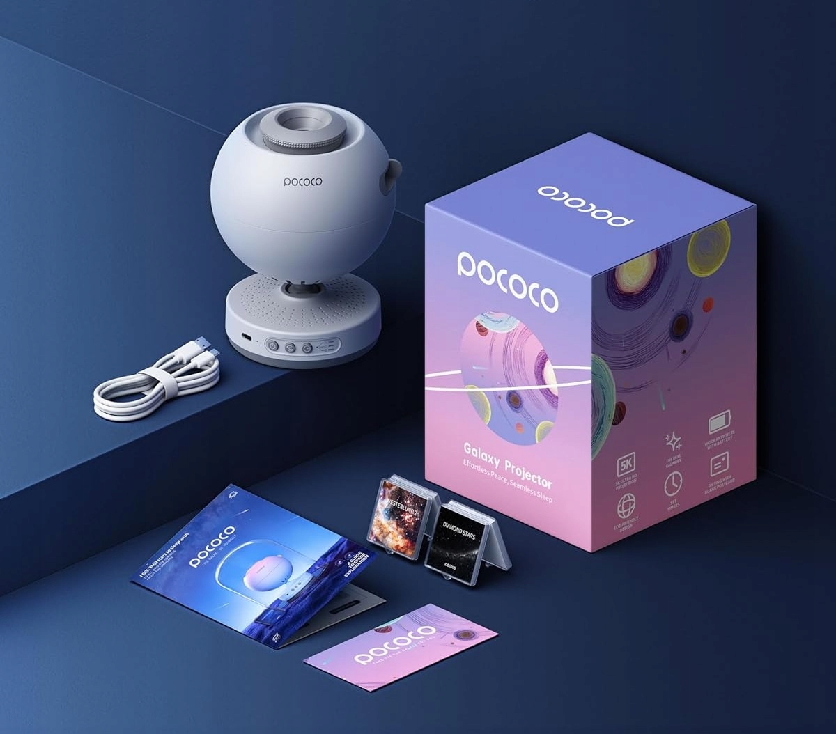 POCOCO GALAXY STARS PROJEKTORIAUS LED PLANETARIUM NAKTINĖ LEMPA VAIKAMS