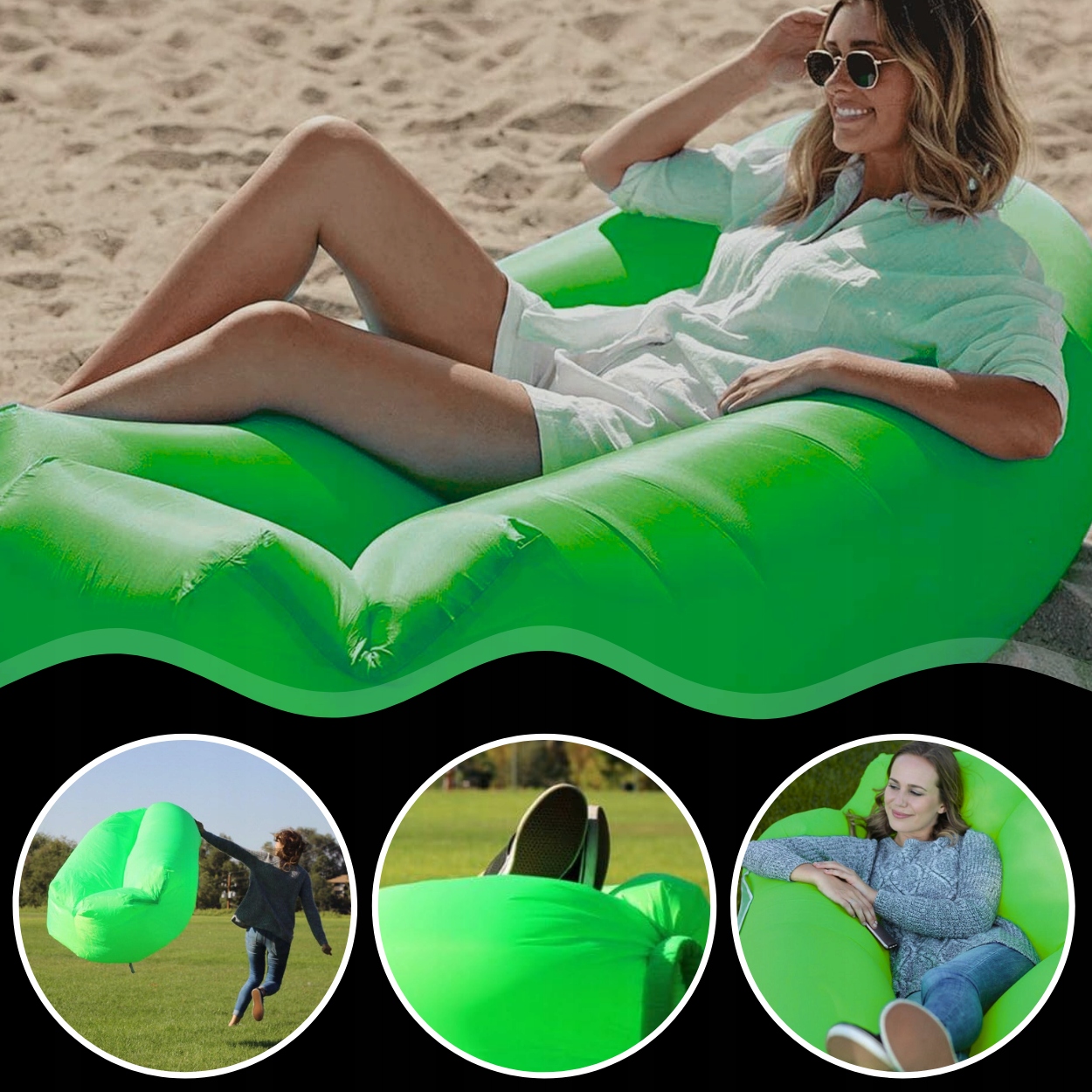 ČIUŽINIS KĖDĖLIS PRIPUČIAMA SULANKSTAMA SOFA LAZY BAG AIR FOR BEACH XXL foteliu