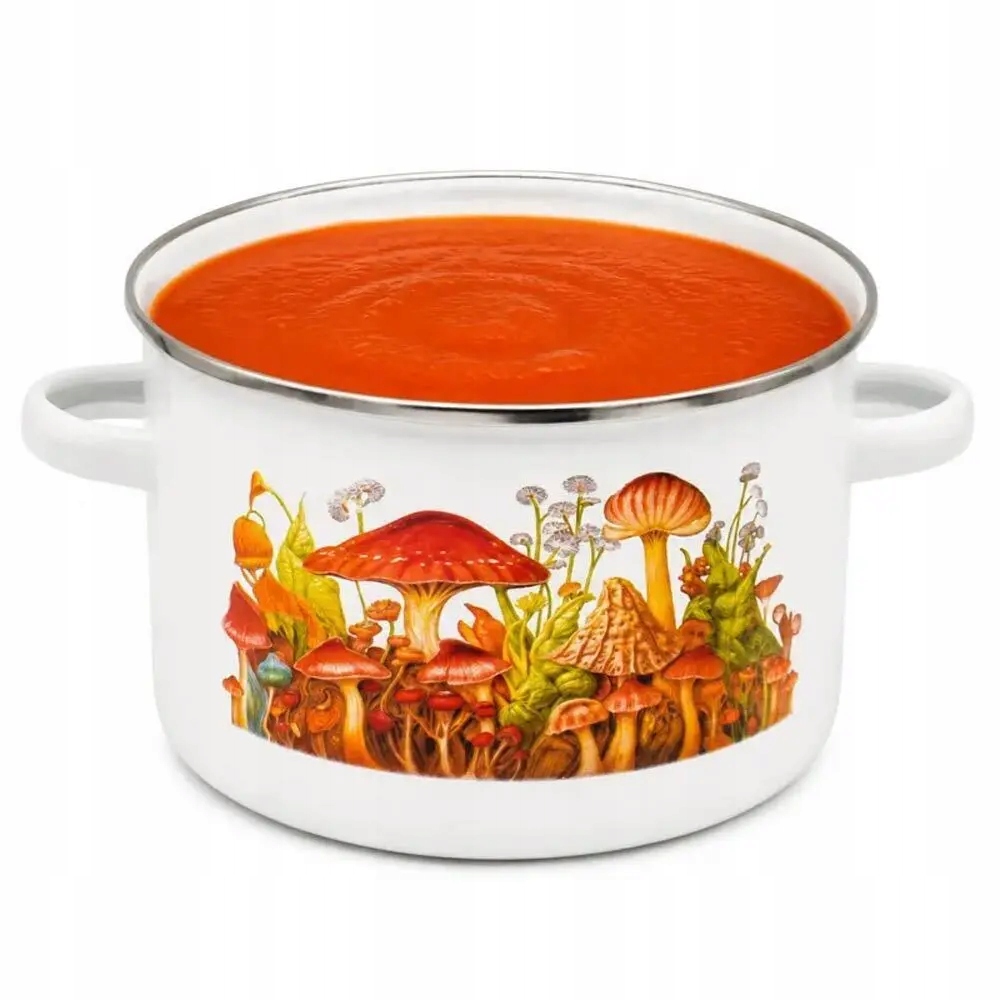 Puodas su dangteliu emaliuotas puodas 12cm virtuvės sriuboms grybai 800 ml
