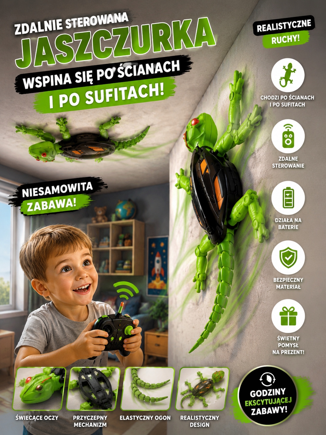 RC geckos šaligatviu einantis LED