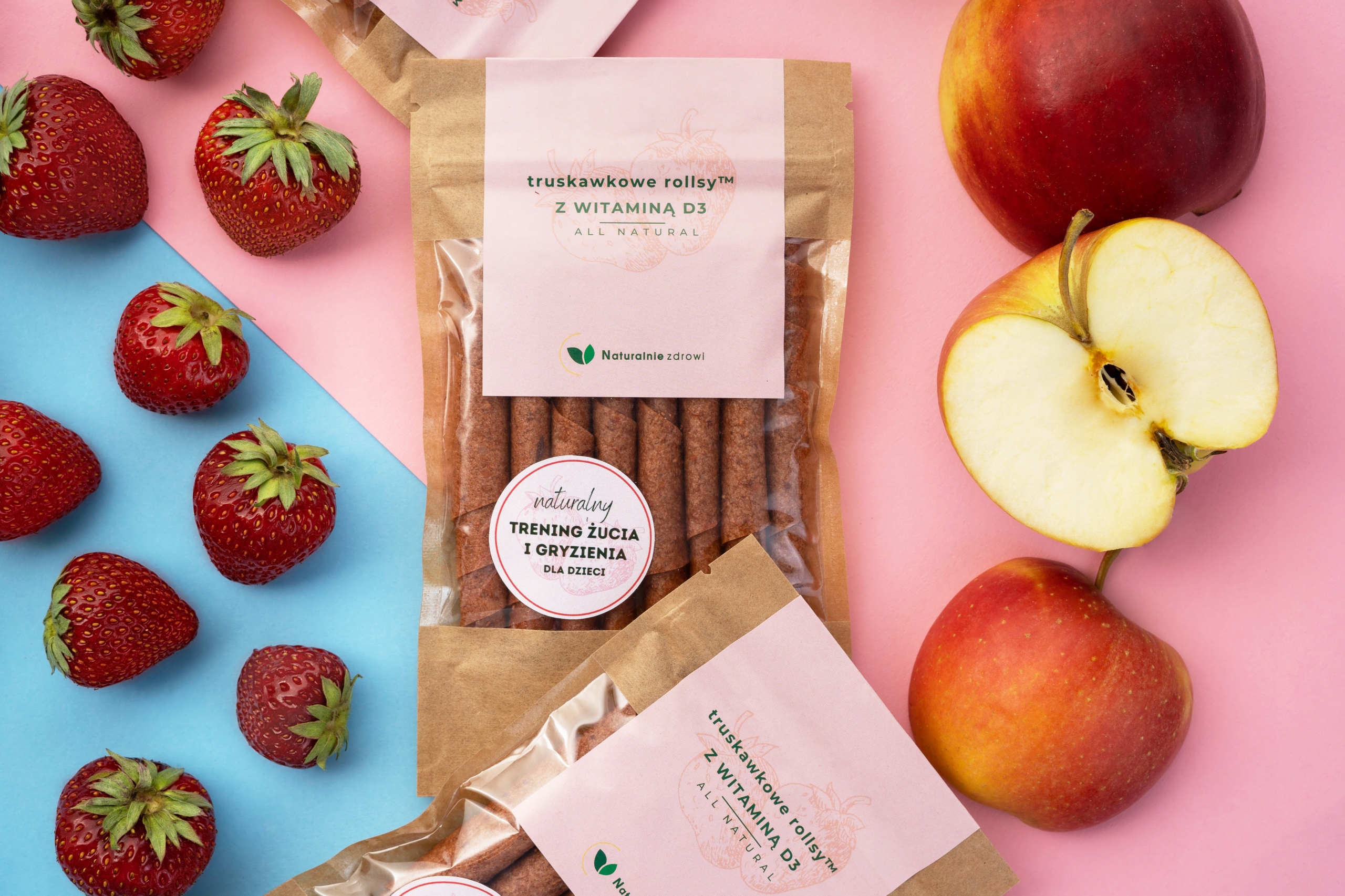 Braškių suktinukai praturtinti vitaminu D3, vaisių vitaminų užkandis, 50g