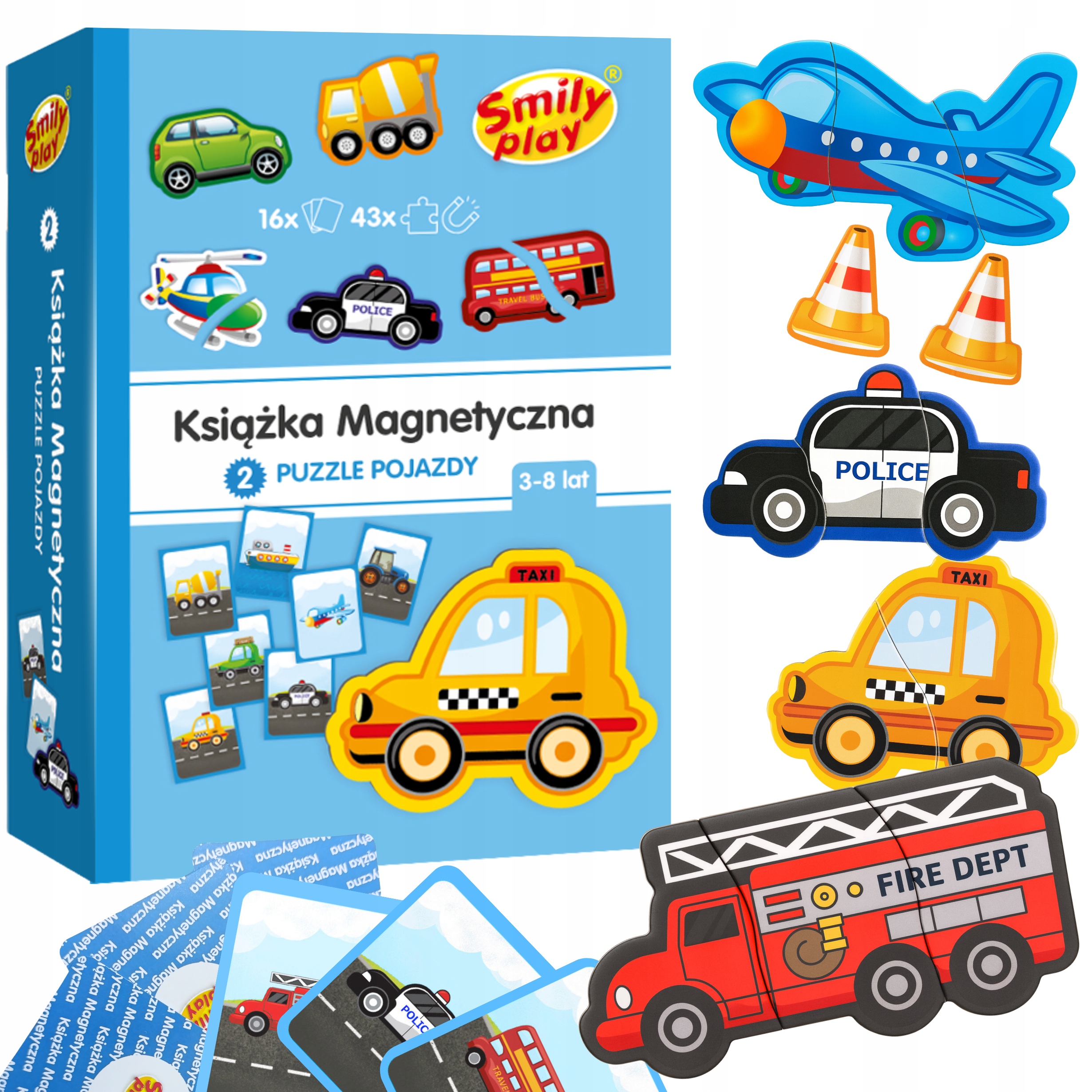 Magnetinės dėlionės Vehicles Automobiliai Smily Play knyga vaikams 3+ Dėlionė