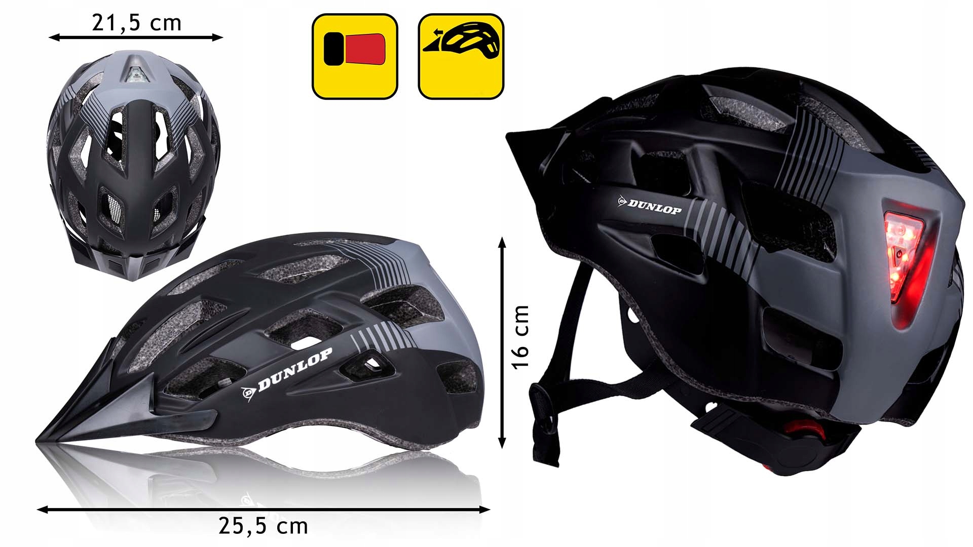 Dunlop dviračio šalmas su LED žibintu raudona šviesa