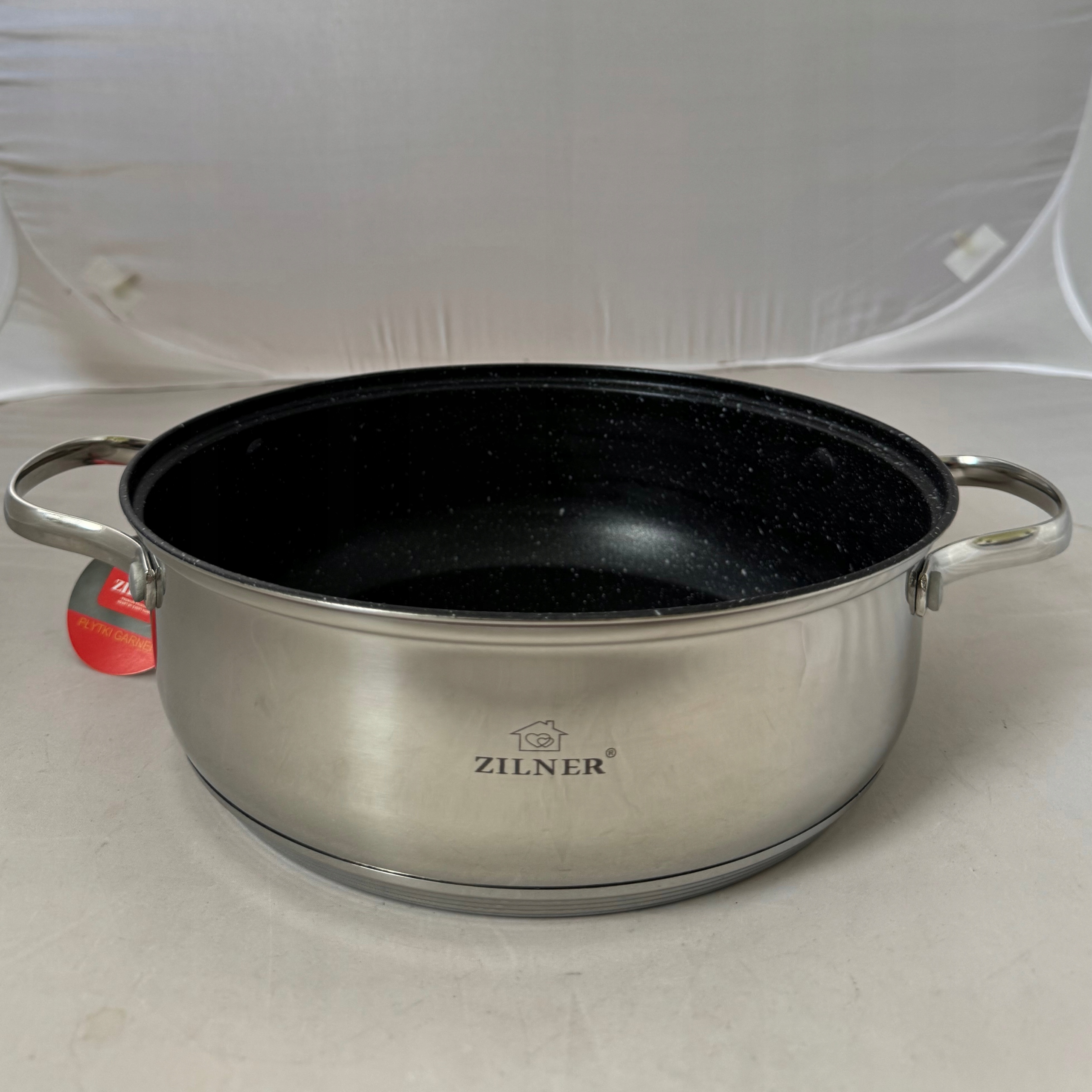 DIDELIS KIETAS PUODAS PLATUS PADAŽAS SU MARMURO DANGA 26cm 5,0L