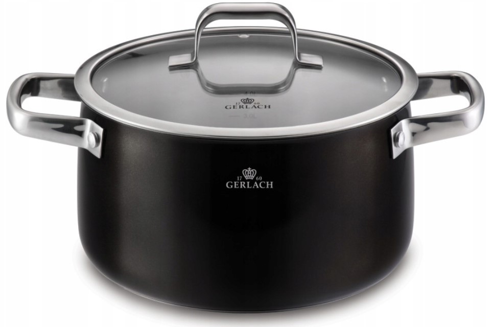 Gerlach Prime puodas 24 cm 5l su dangteliu Matte Black Indukcinės dujos