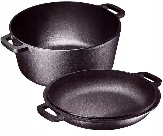 2in1 ketaus puodas 26cm 4,5L su dangčiu ir keptuve – juoda Keptuvė