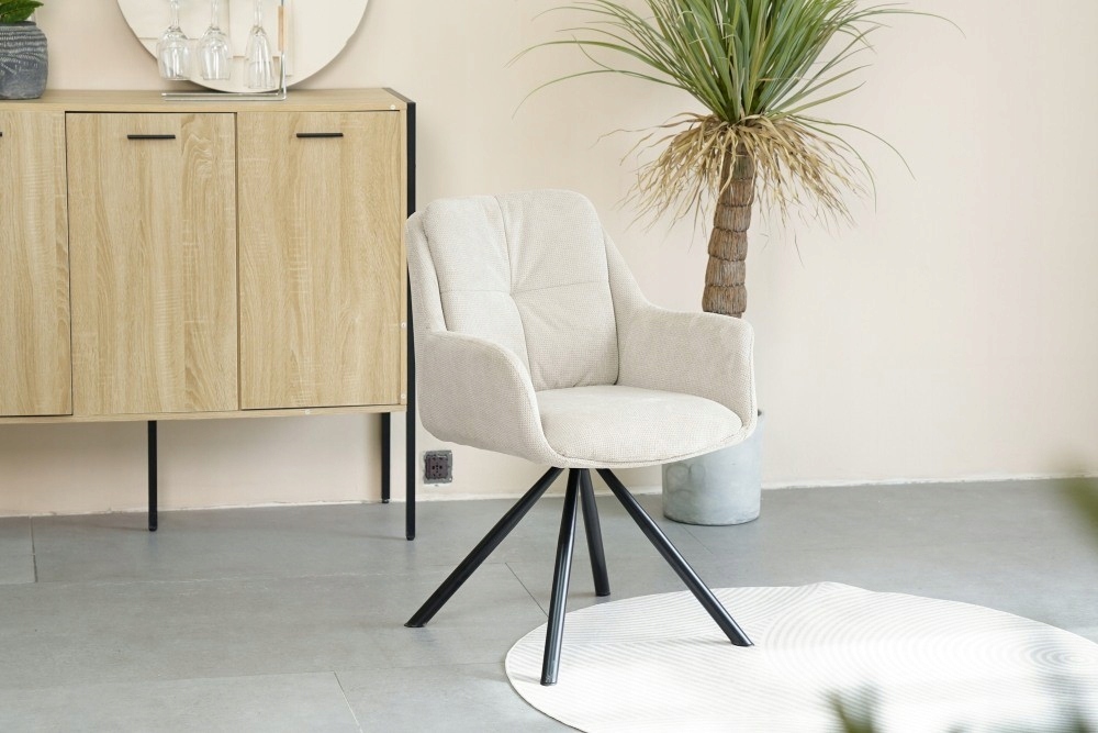 Moderni HELIX kėdė, smėlio spalvos fotelis valgomajam ir svetainei, apmuštas GLAM