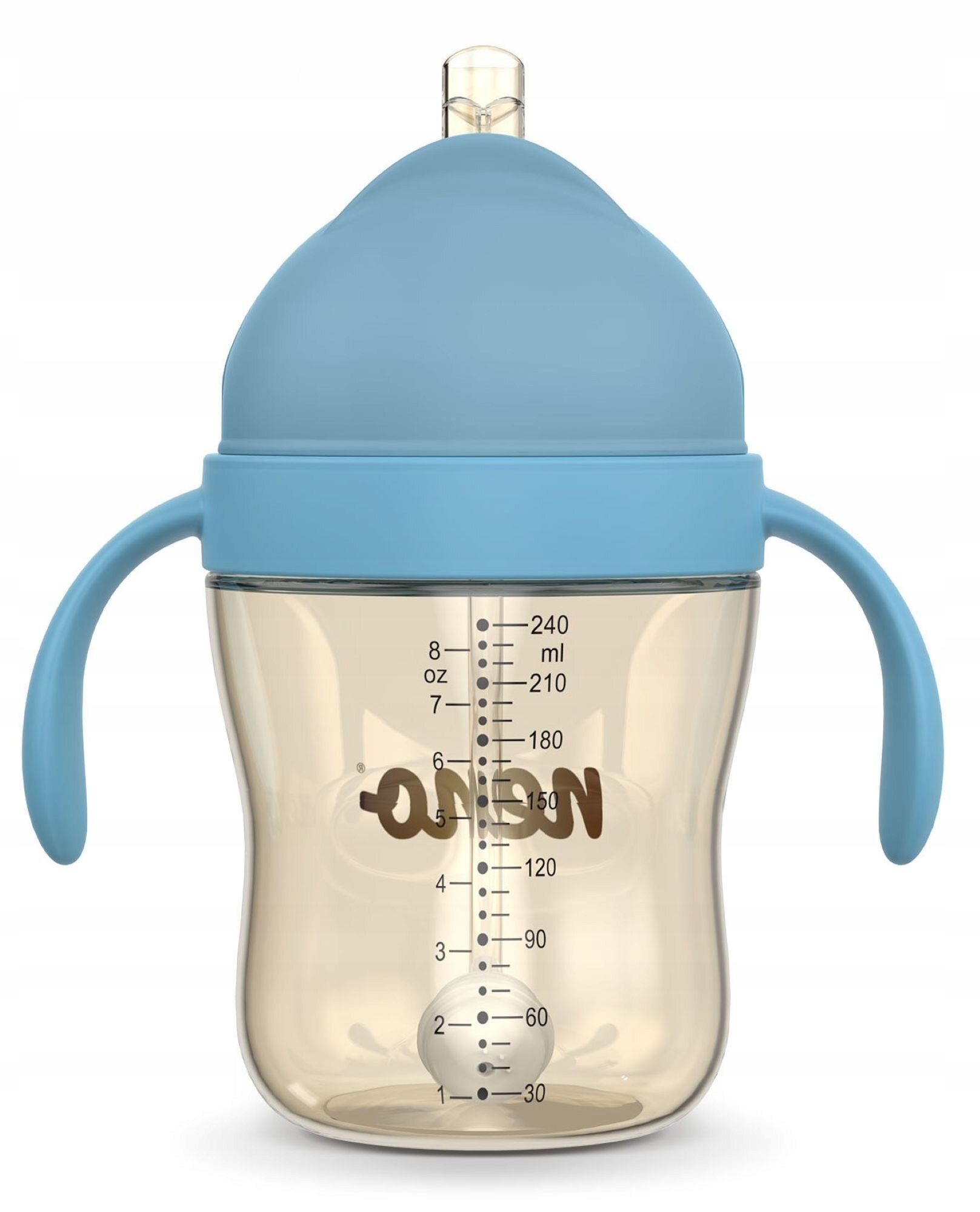 NENO BEBESITO BLUE VAIKŲ BUTELIUKAS SU ŠIAUDU IR SVORIU 240ml