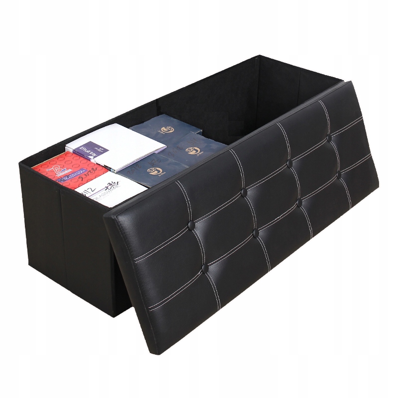 Sulankstomas sėdimas pufas su saugykla 76cm, juodas 2in1