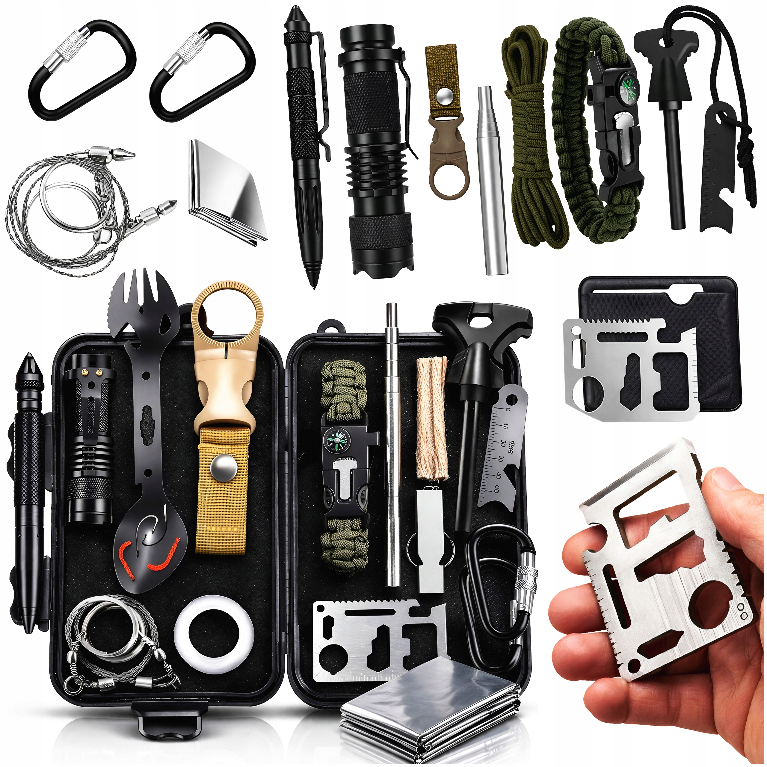 SURVIVAL MILITARY SURVIVAL DAUGIASIS ĮRANKIŲ RINKINYS 18 viename XXL dėkle