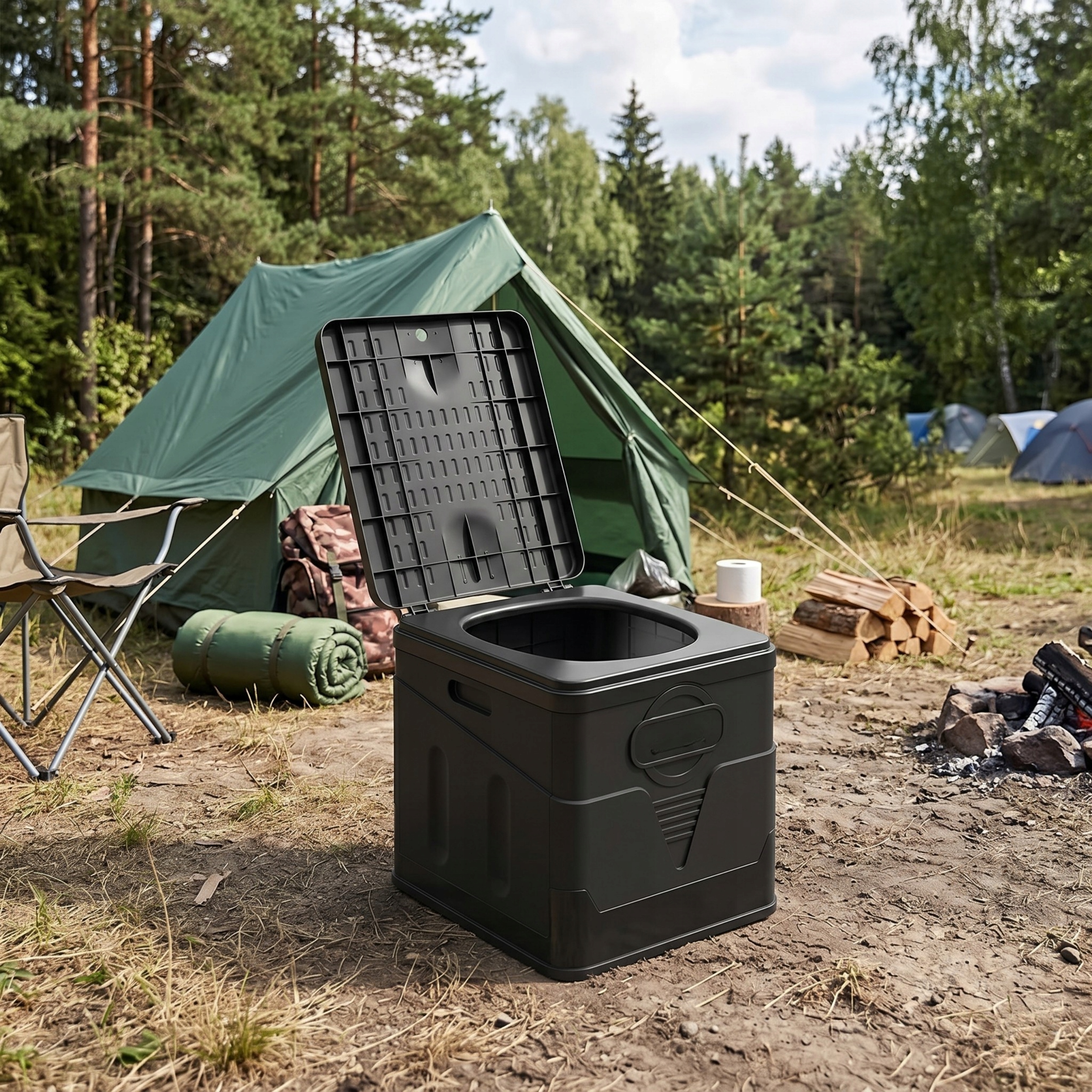 TURISTINIS TUALETAS, sulankstomas, DAUGIAFUNKCINIS, JUODAS + 12 MAŠIŲ