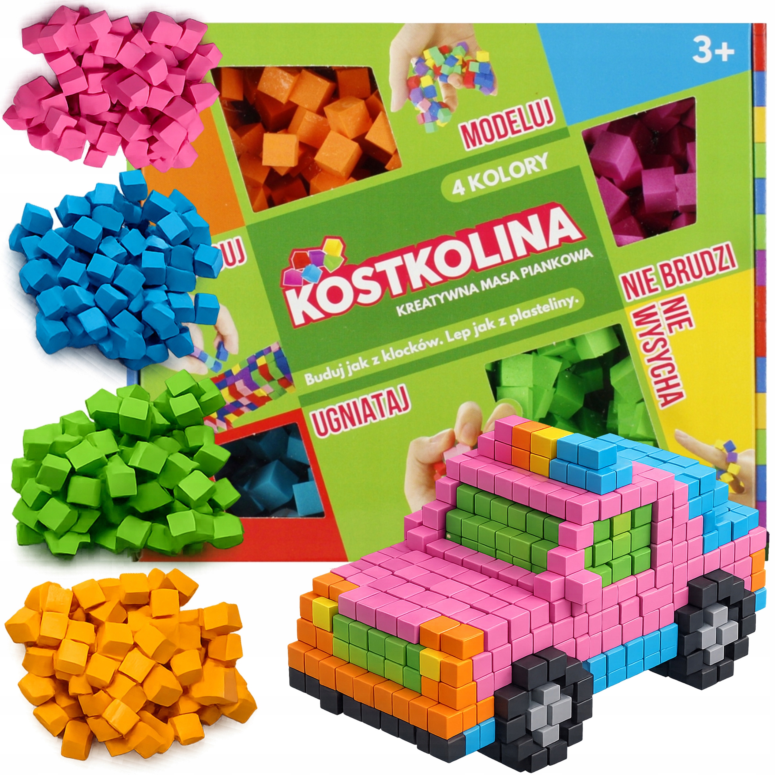 PLASTIKINĖ MASĖ Kostkolina VAIKAMS 4 SPALVŲ meno ir žaidimų žaislų rinkinys
