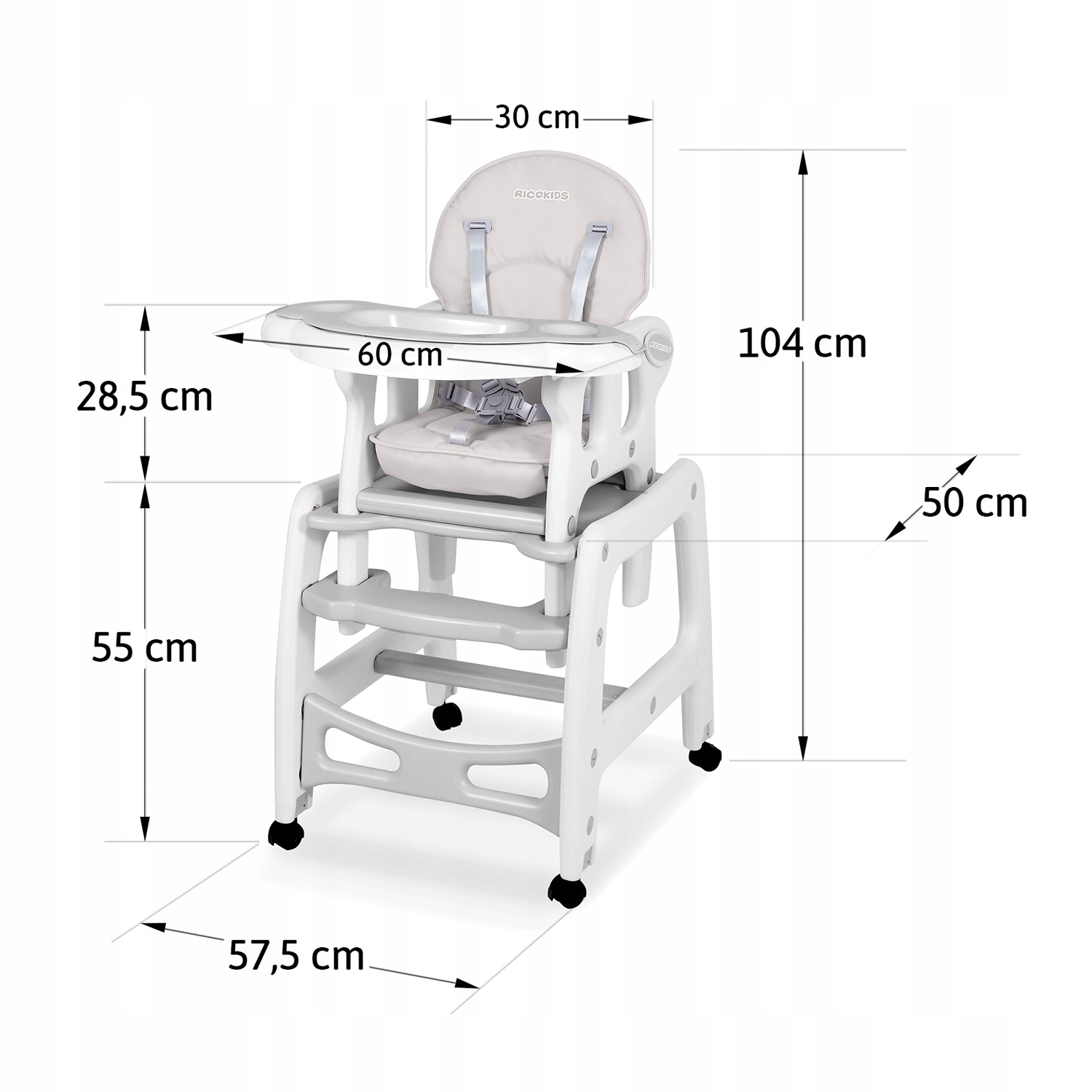 SINCO VAIKŲ MAITINIMO KĖDĖ, sulankstoma, RICOKIDS DĖKLĖ + KREDĖLIS