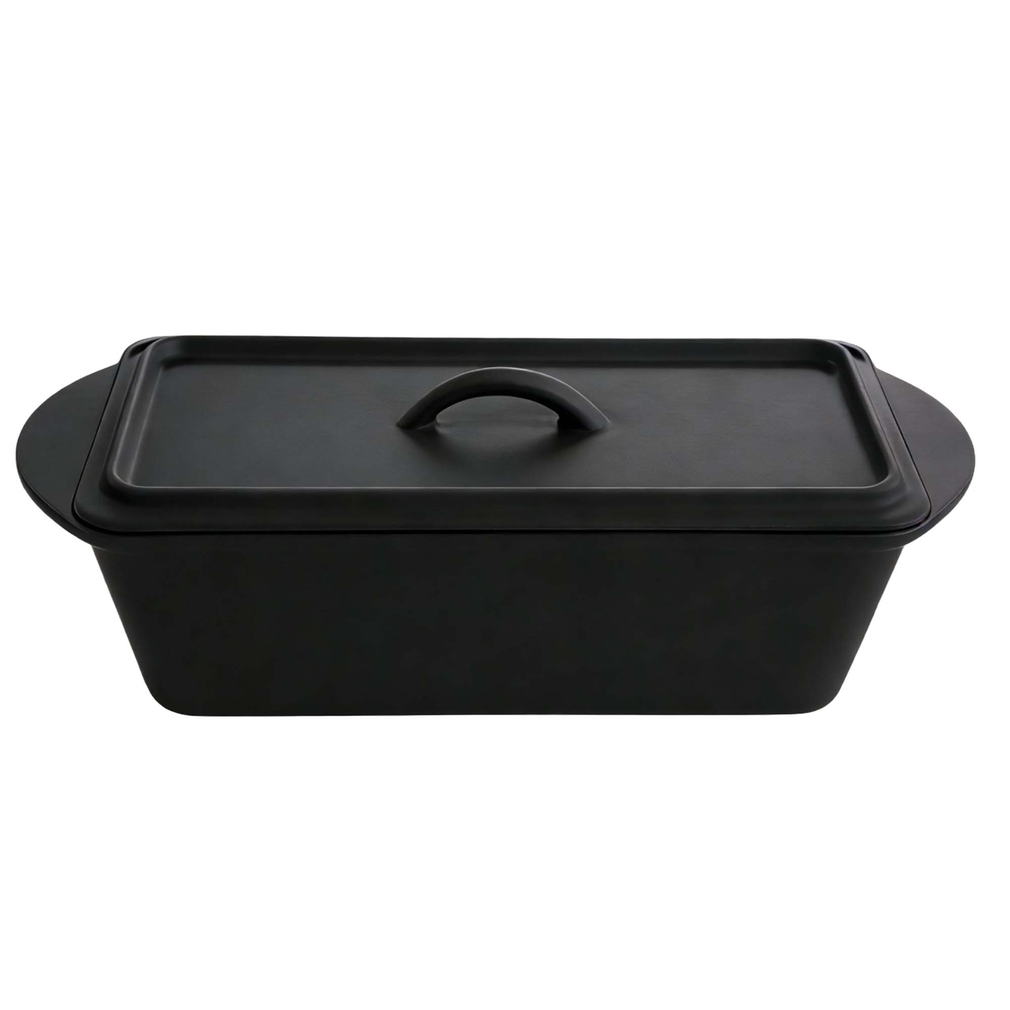 Ketaus kepimo skarda 31 cm mėsai ir duonai kepti su dangteliu ir rankenomis, juoda