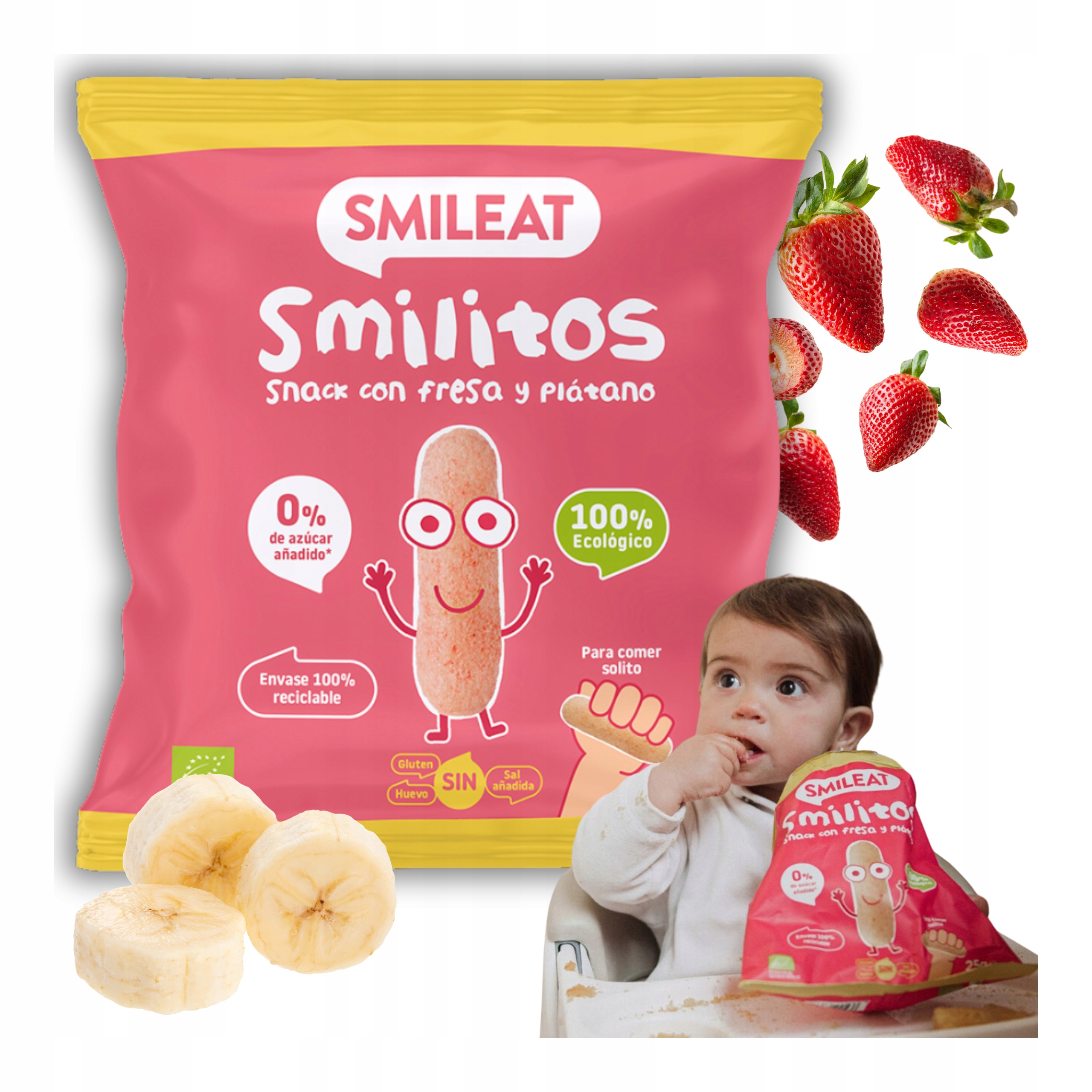 Smileat Smilitos Corn Puffs Braškių bananų sveikas užkandis 25G