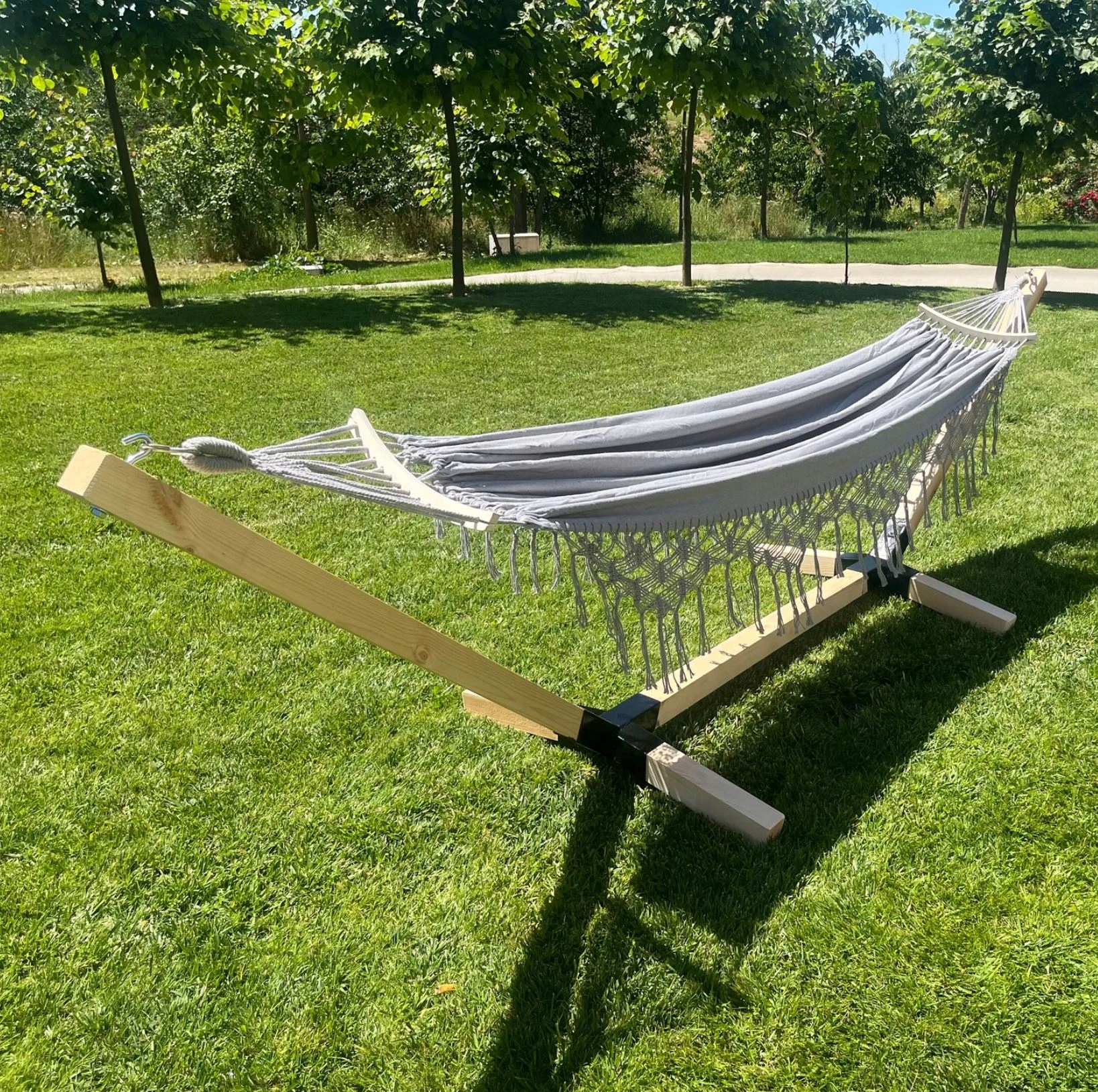 SET FRAME + HAMMOCK 2 OS BOHO GREY nešiojamas komplektas COMFORT ZONE 200 KG