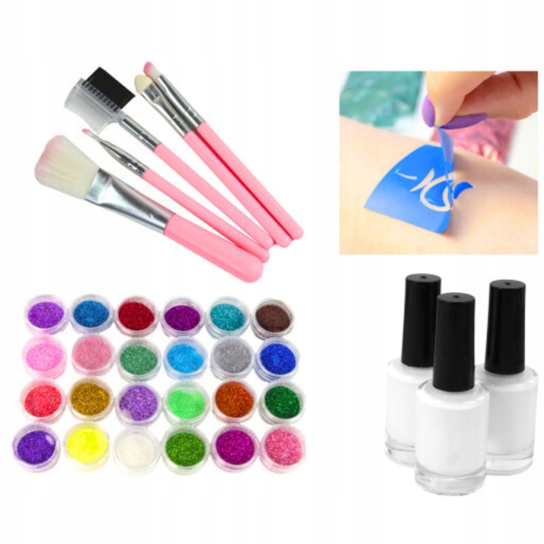 DIDELIS GLITTER TATTOO RINKINYS ŠABLONAI GLITTER TATTUOS XL VAIKAMS